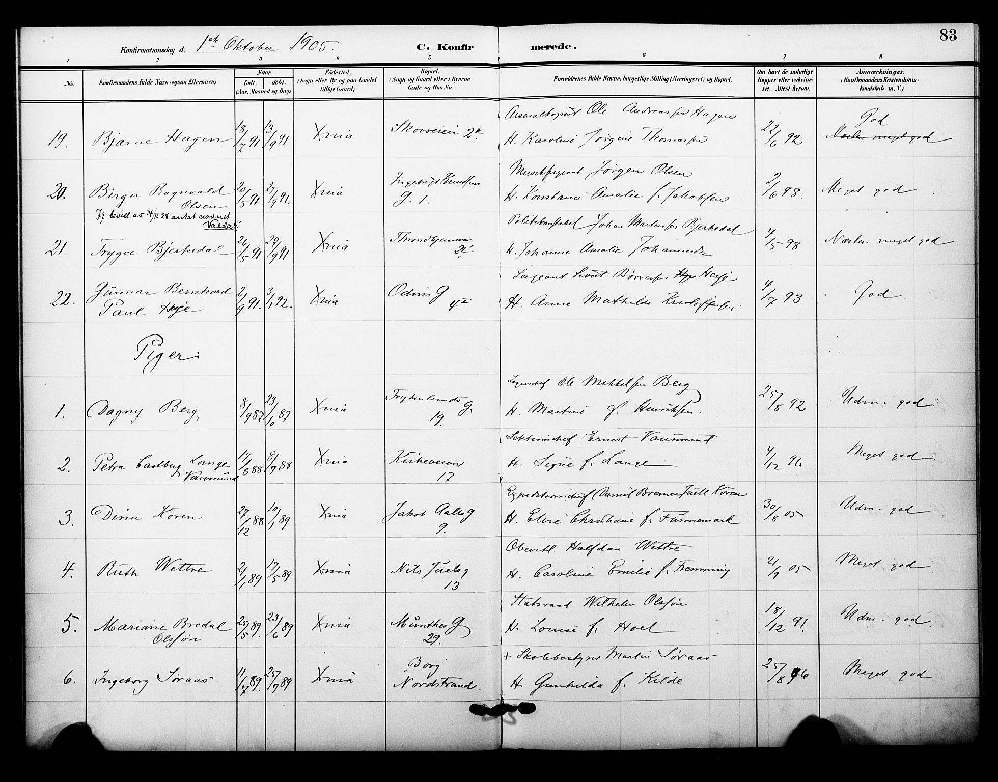 Garnisonsmenigheten Kirkebøker, AV/SAO-A-10846/F/Fa/L0014: Parish register (official) no. 14, 1905-1914, p. 83