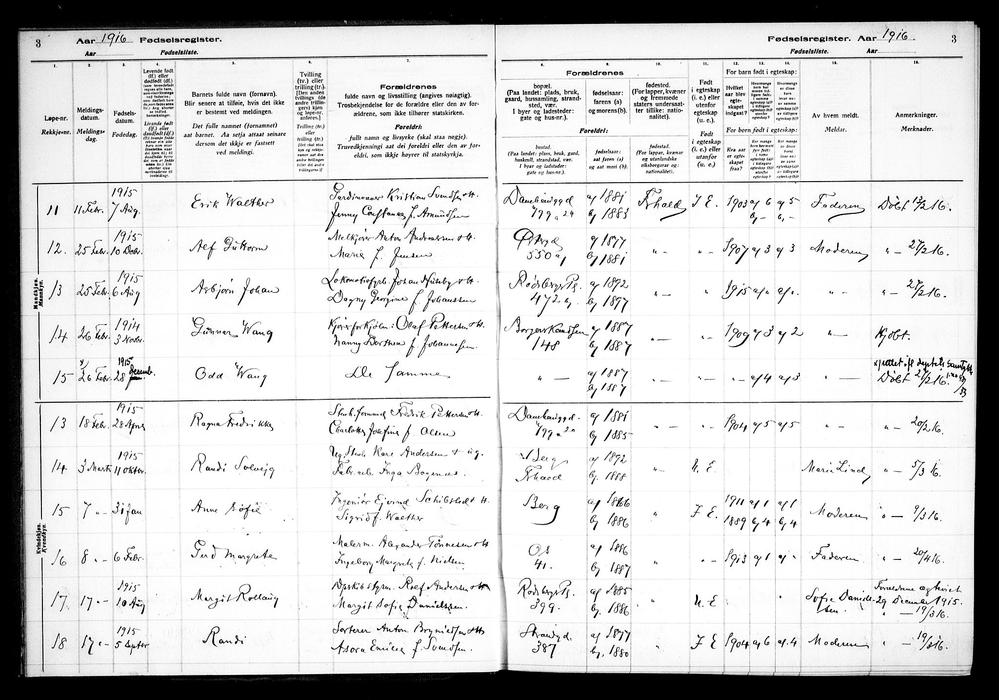 Halden prestekontor Kirkebøker, AV/SAO-A-10909/J/Ja/L0001: Birth register no. I 1, 1916-1925, p. 3