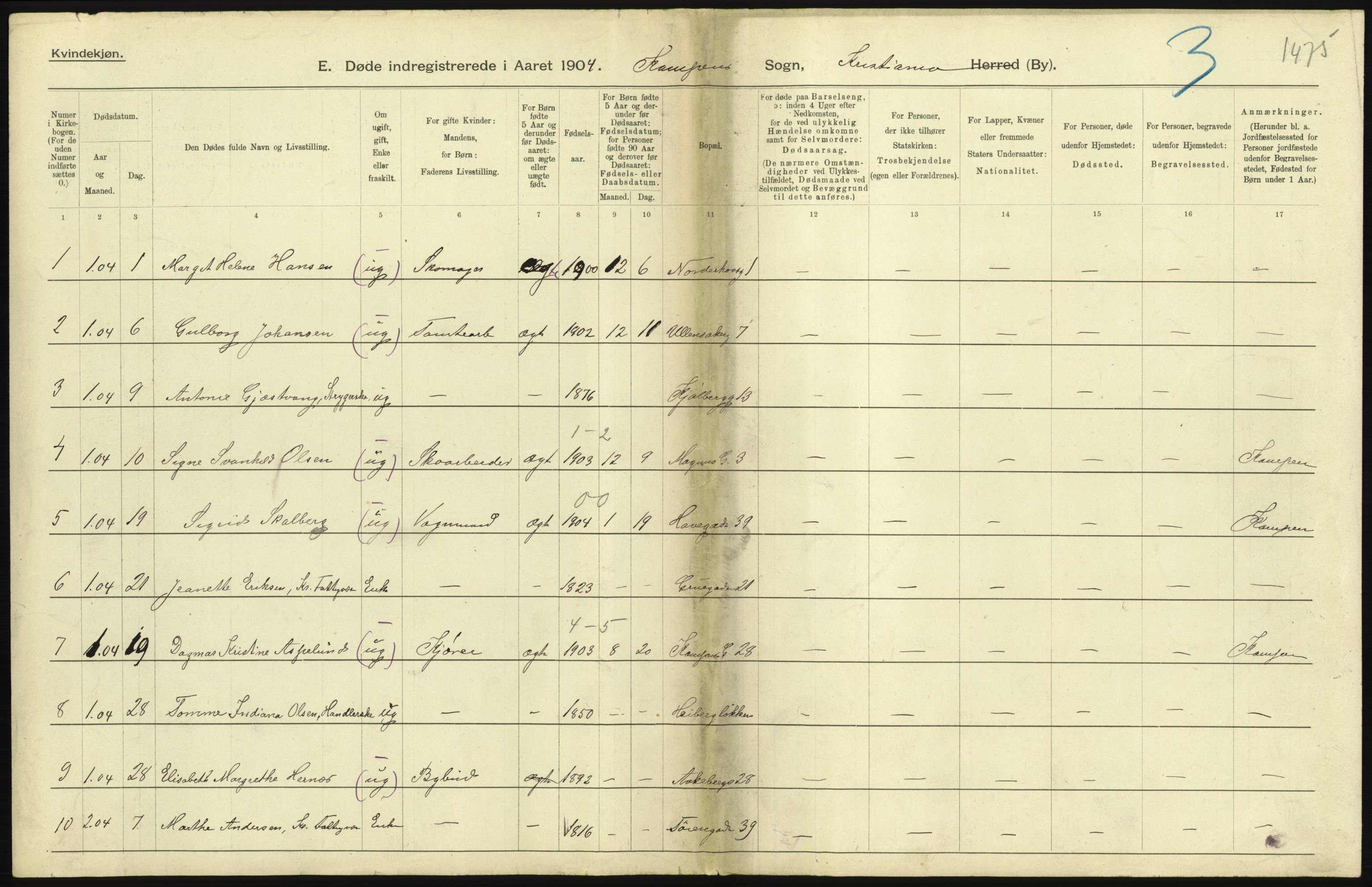 Statistisk sentralbyrå, Sosiodemografiske emner, Befolkning, AV/RA-S-2228/D/Df/Dfa/Dfab/L0004: Kristiania: Gifte, døde, 1904, p. 505