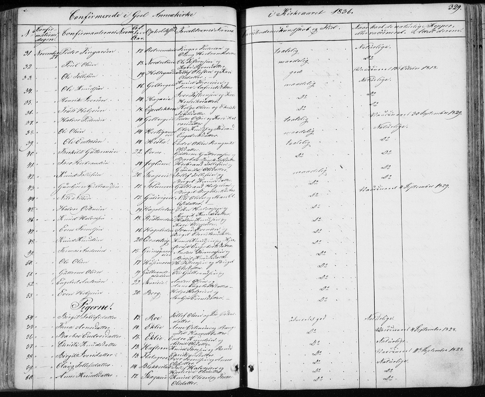 Nes kirkebøker, AV/SAKO-A-236/F/Fa/L0009: Parish register (official) no. 9, 1834-1863, p. 329