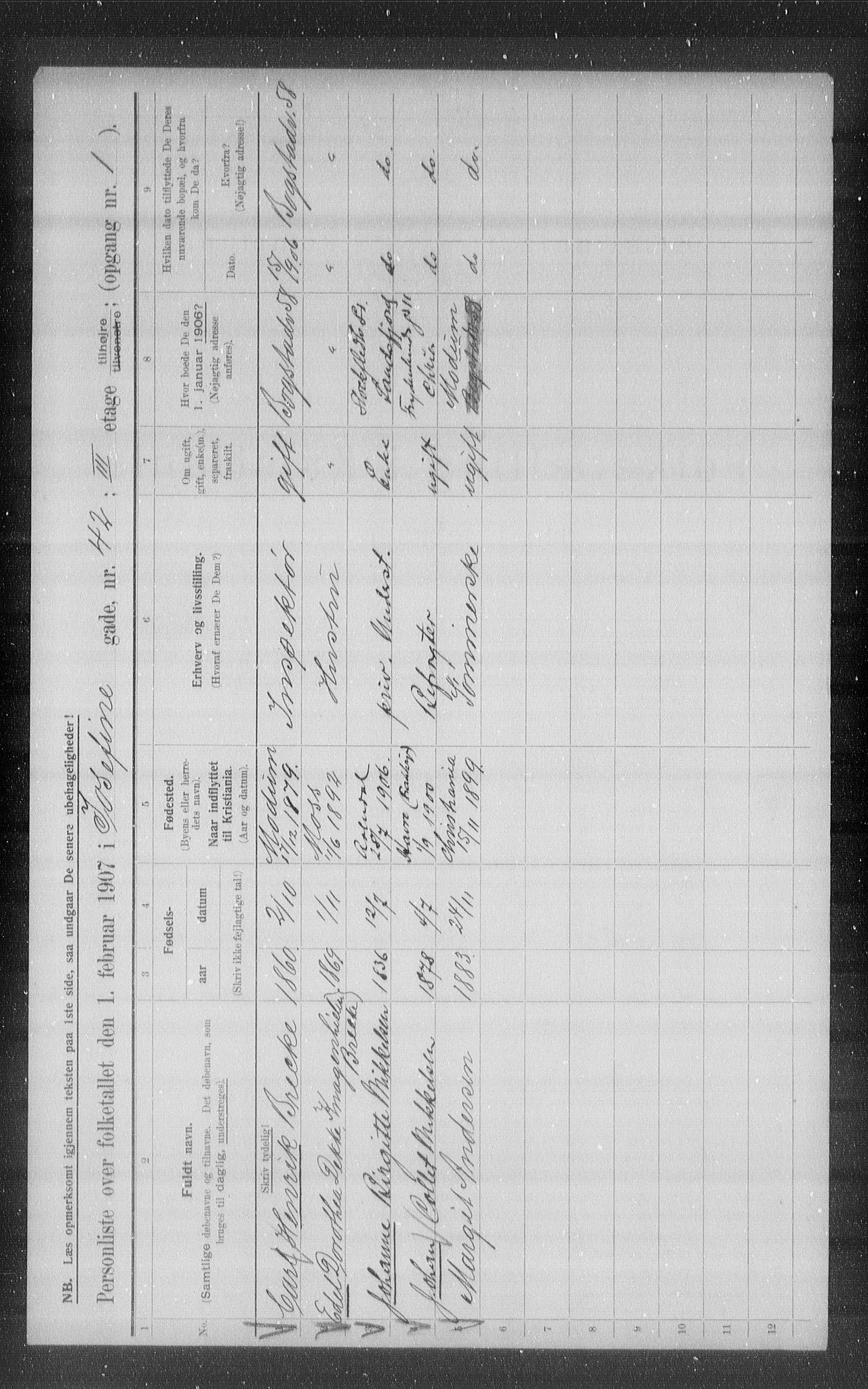 OBA, Municipal Census 1907 for Kristiania, 1907, p. 24269