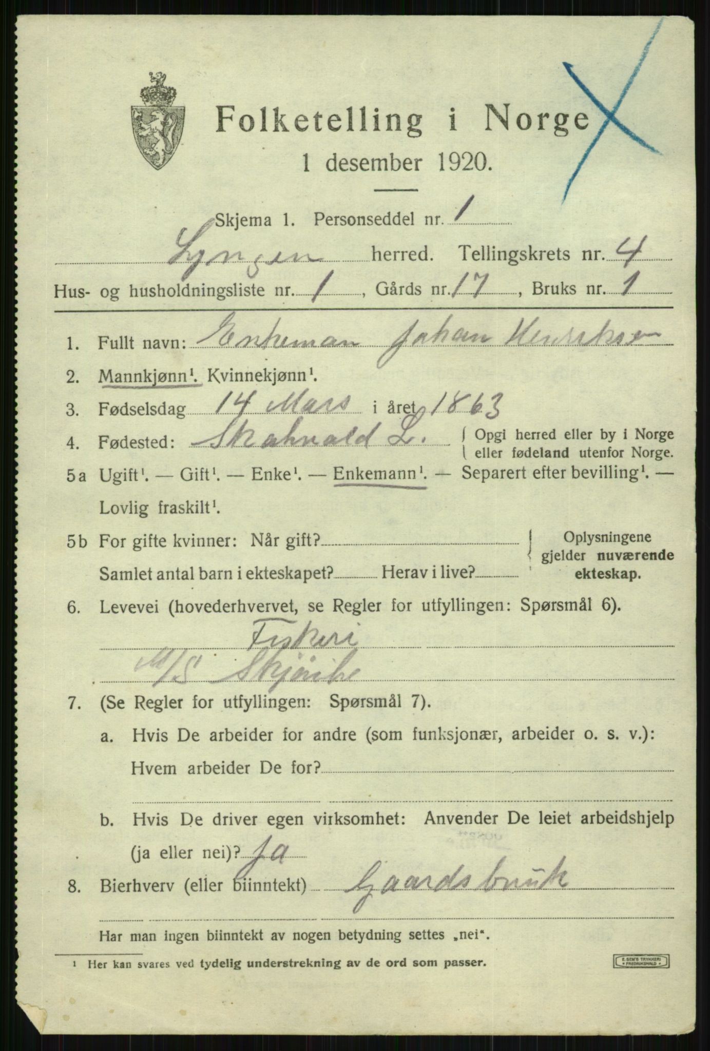 SATØ, 1920 census for Lyngen, 1920, p. 4023