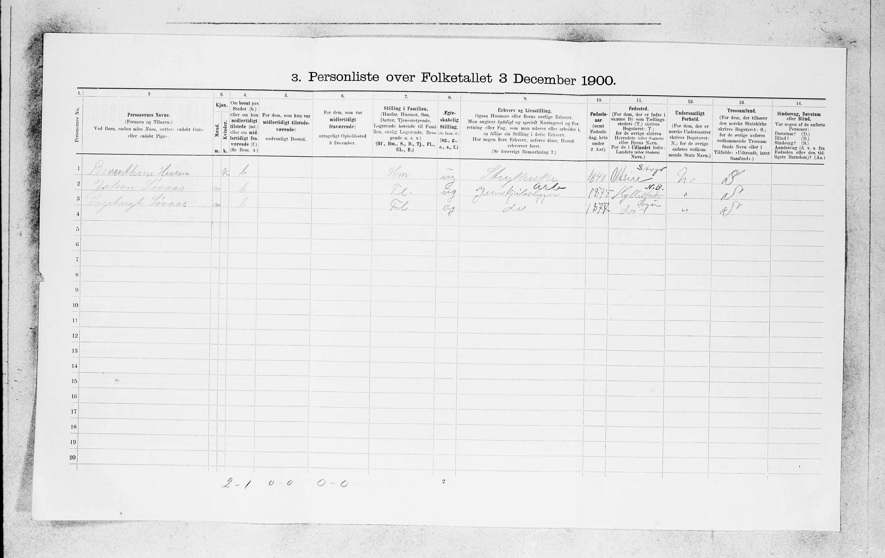 SAB, 1900 census for Bergen, 1900, p. 3480