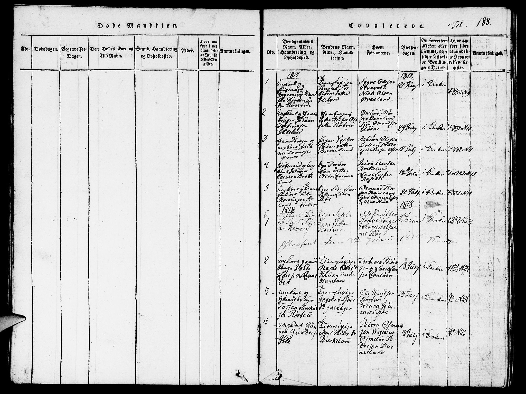Vikedal sokneprestkontor, SAST/A-101840/01/V: Parish register (copy) no. B 3, 1816-1867, p. 188