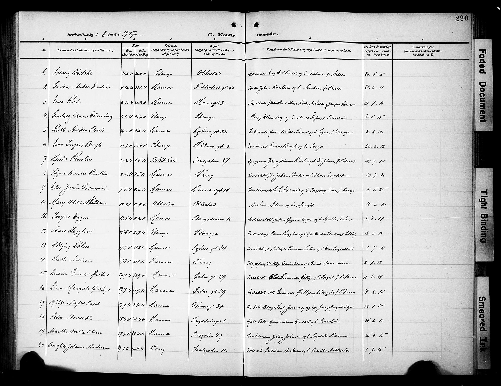 Hamar prestekontor, SAH/DOMPH-002/H/Ha/Hab/L0002: Parish register (copy) no. 2, 1899-1929, p. 220