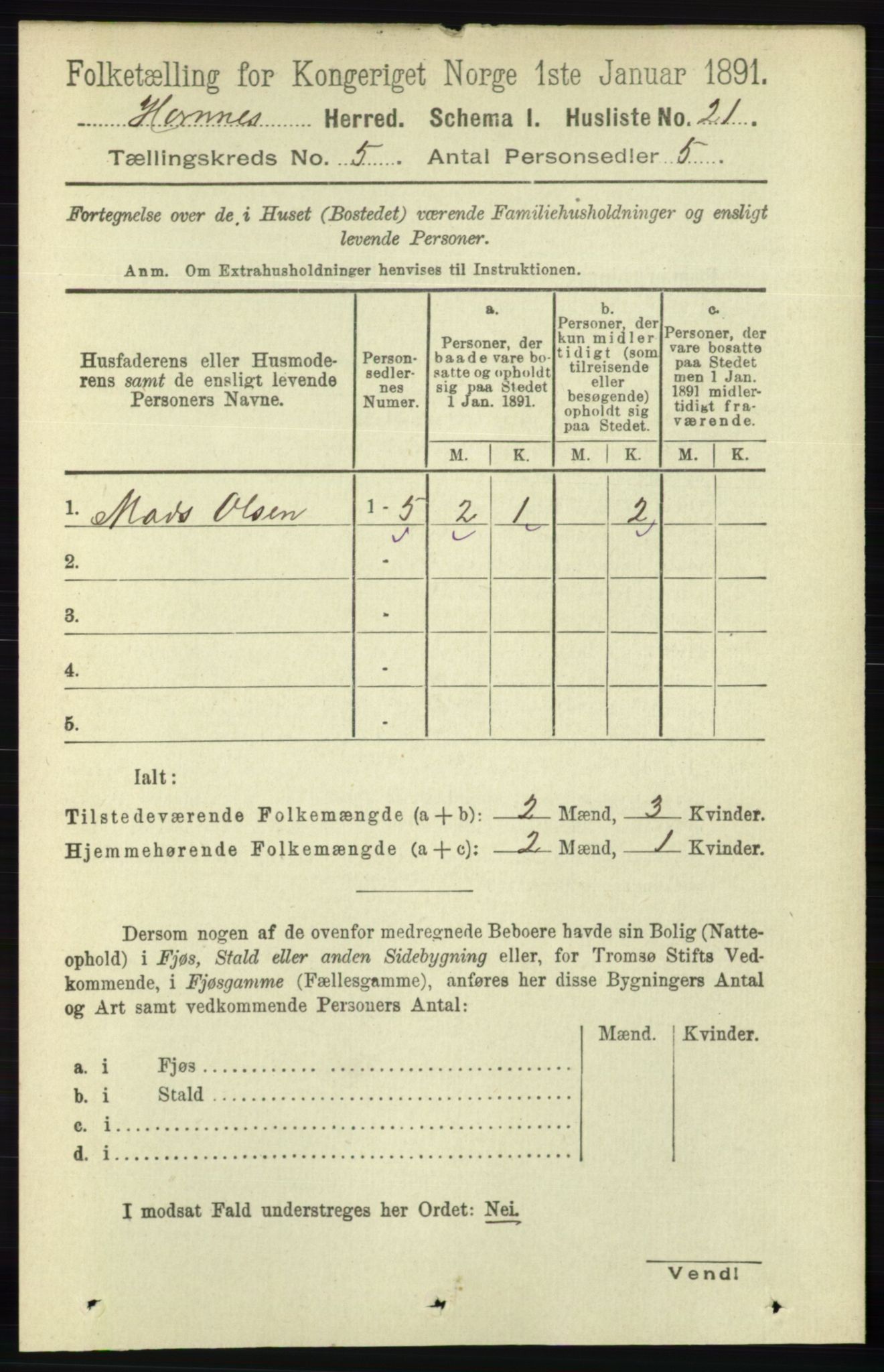 RA, 1891 census for 0936 Hornnes, 1891, p. 1344