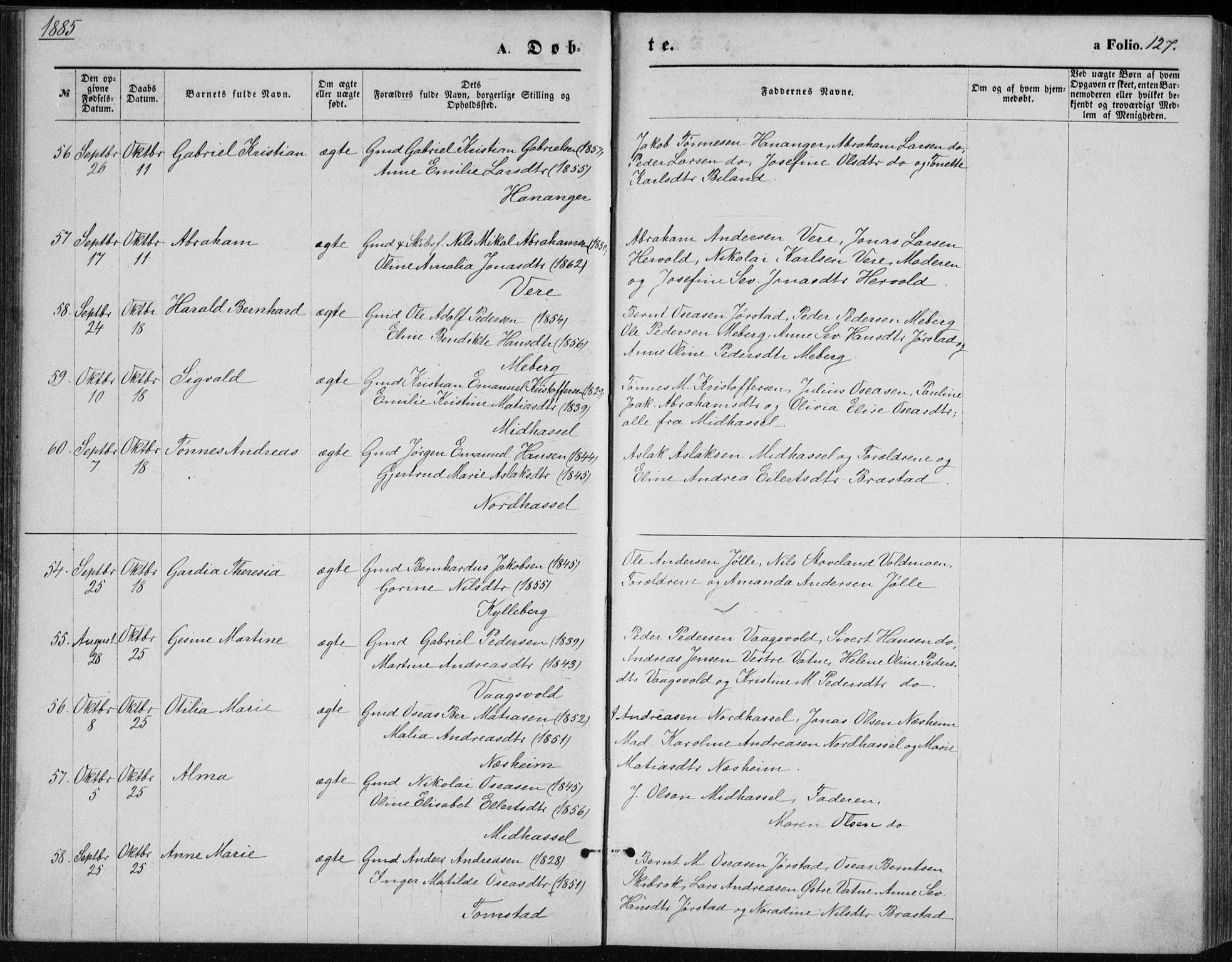 Lista sokneprestkontor, AV/SAK-1111-0027/F/Fb/L0004: Parish register (copy) no. B 4, 1877-1891, p. 127