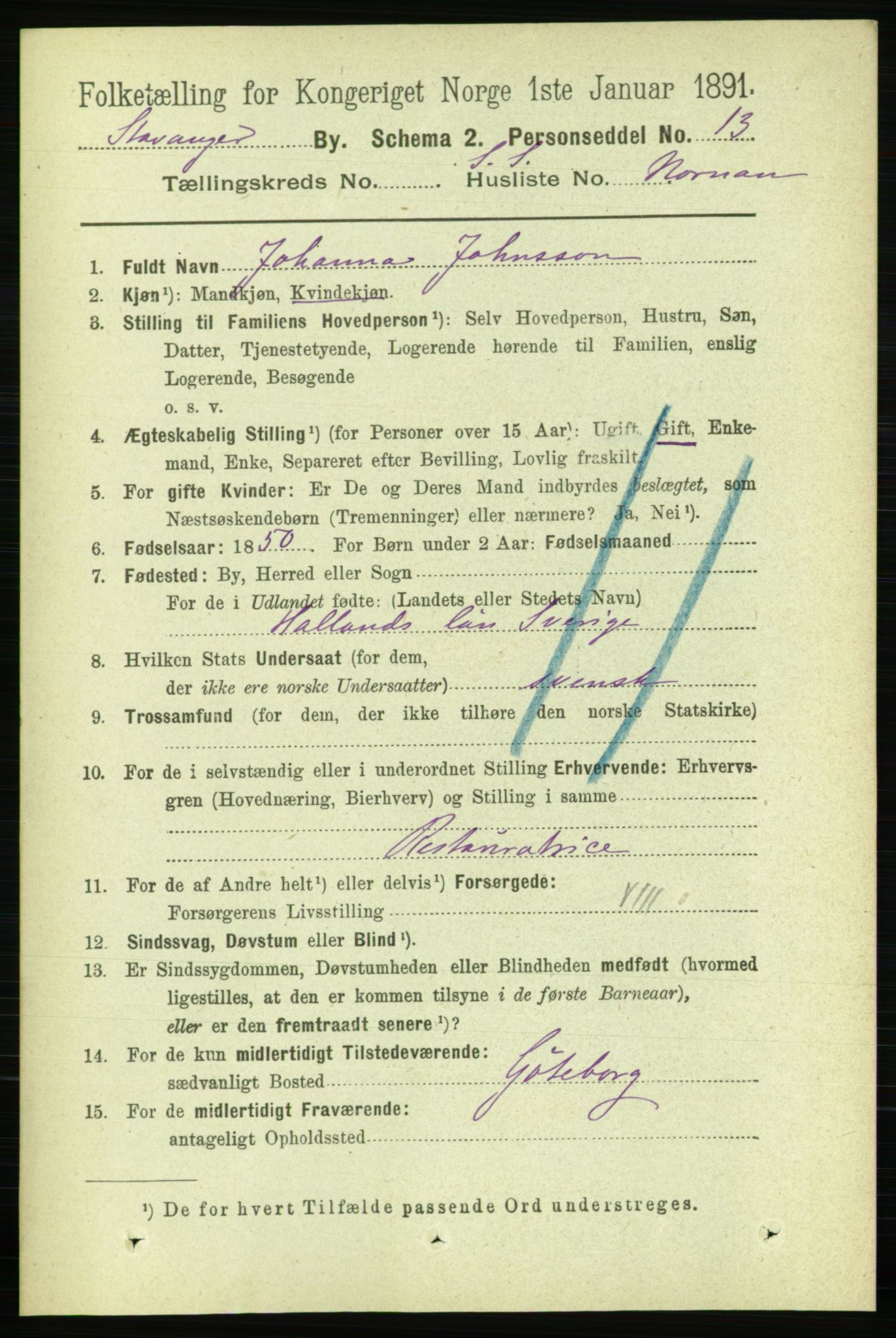 RA, 1891 census for 1103 Stavanger, 1891, p. 29889