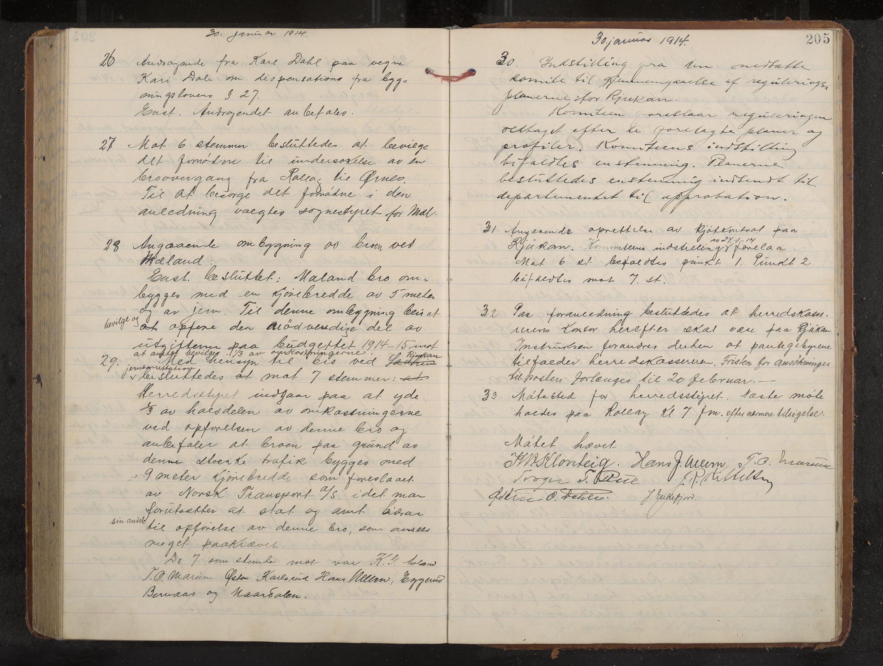 Tinn formannskap og sentraladministrasjon, IKAK/0826021-1/A/Aa/L0003: Møtebok med register, 1904-1914, p. 205