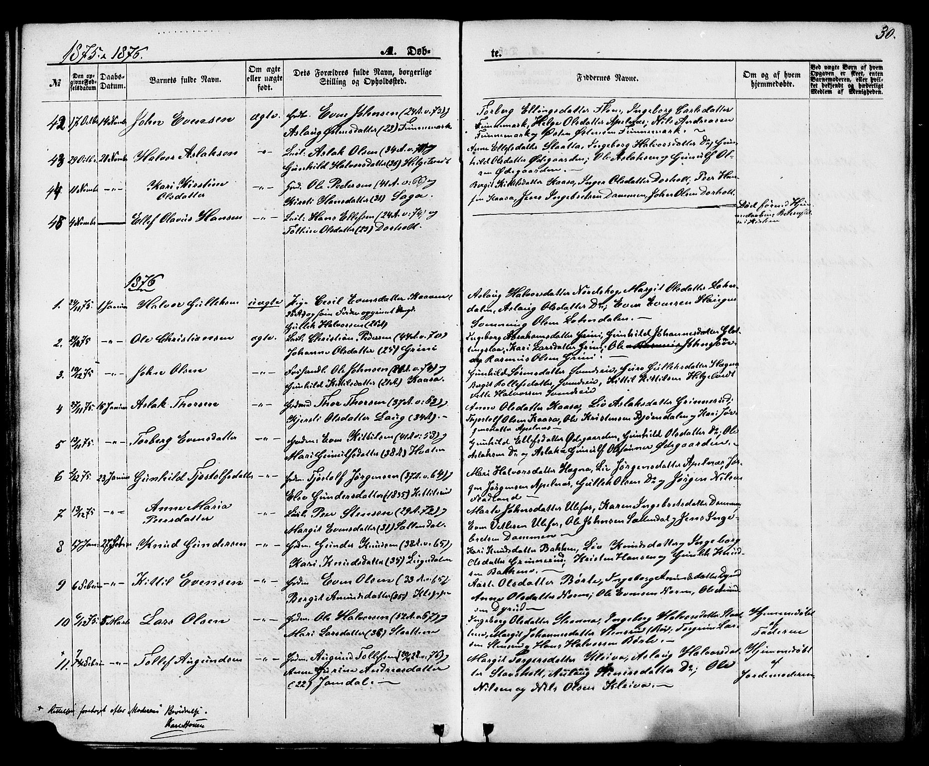Lunde kirkebøker, AV/SAKO-A-282/F/Fa/L0001: Parish register (official) no. I 1, 1866-1883, p. 30