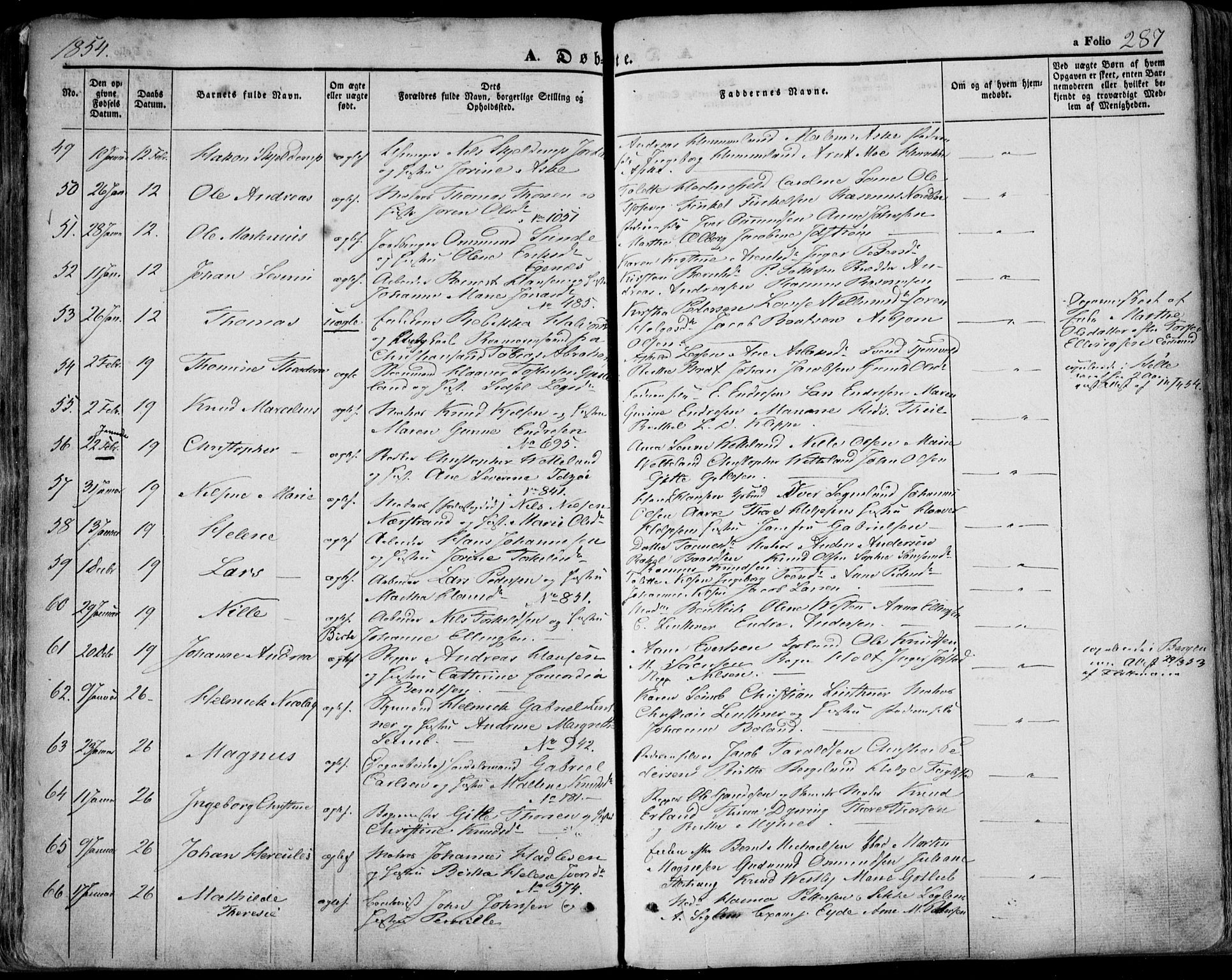 Domkirken sokneprestkontor, SAST/A-101812/001/30/30BA/L0016: Parish register (official) no. A 15, 1844-1854, p. 287