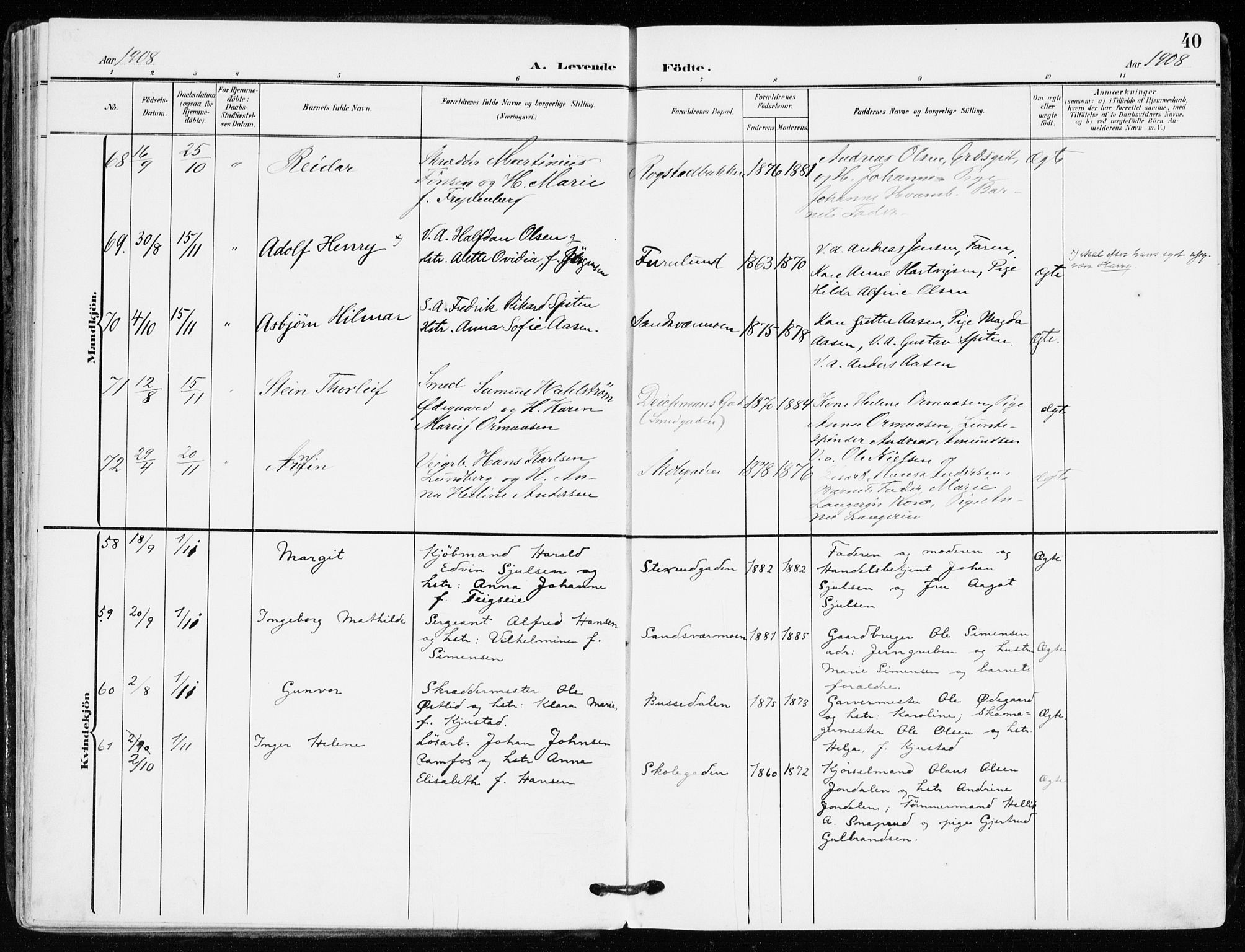 Kongsberg kirkebøker, AV/SAKO-A-22/F/Fb/L0004: Parish register (official) no. II 4, 1906-1918, p. 40