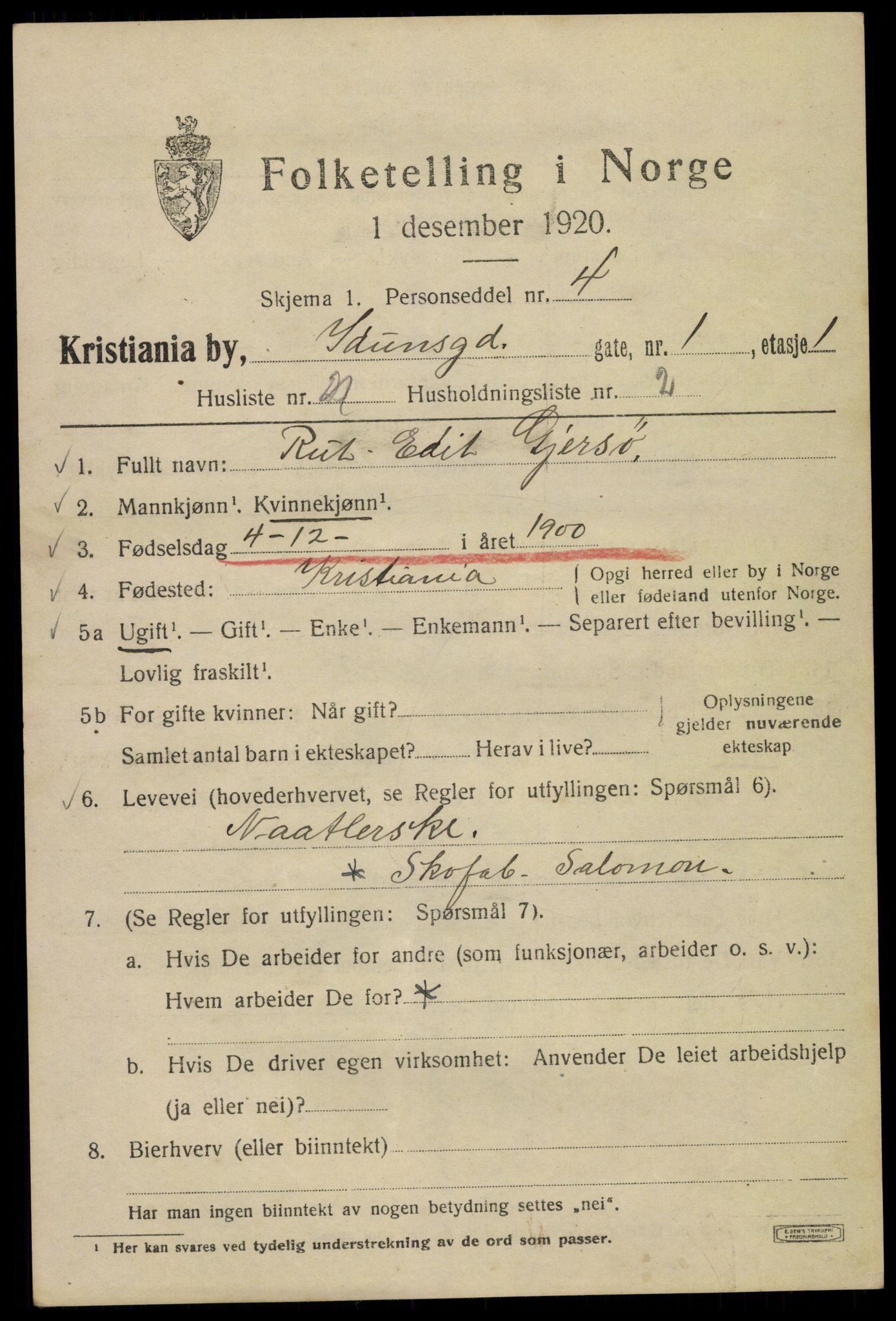 SAO, 1920 census for Kristiania, 1920, p. 306091