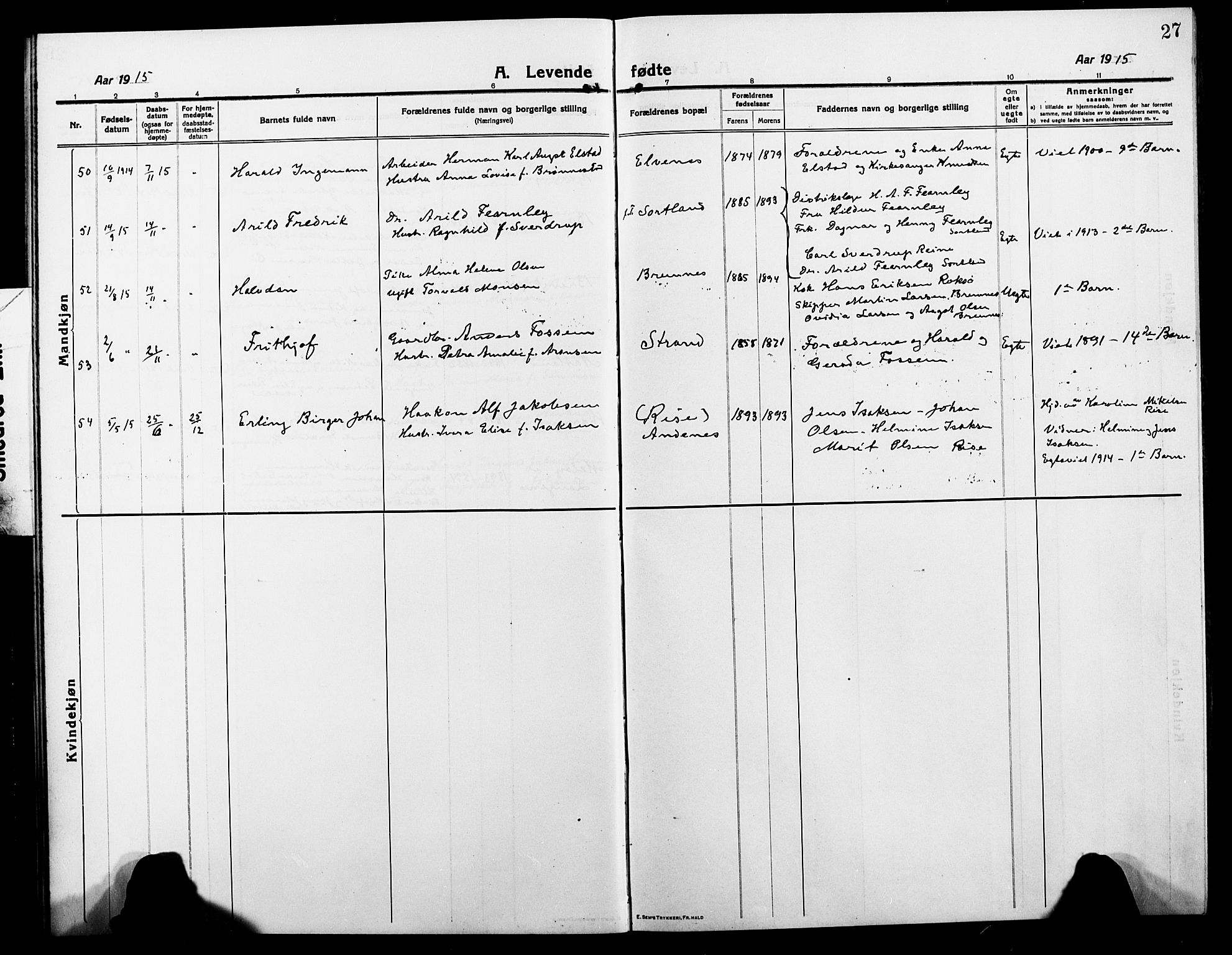 Ministerialprotokoller, klokkerbøker og fødselsregistre - Nordland, SAT/A-1459/895/L1383: Parish register (copy) no. 895C05, 1913-1922, p. 27