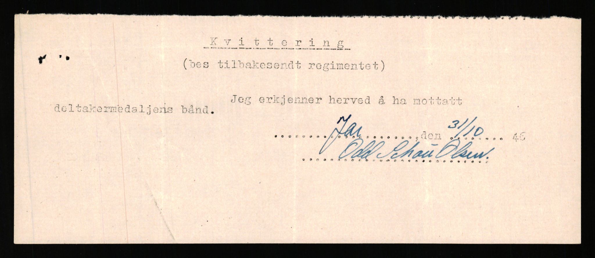 Forsvaret, Jegerkorpset - Akershus infantriregiment nr. 4, RA/RAFA-2947/D/Dd/L0056: DELTAKERMEDALJEN 2. VERDENSKRIG BOKS 4 N-Ø, 1945-1950, p. 158