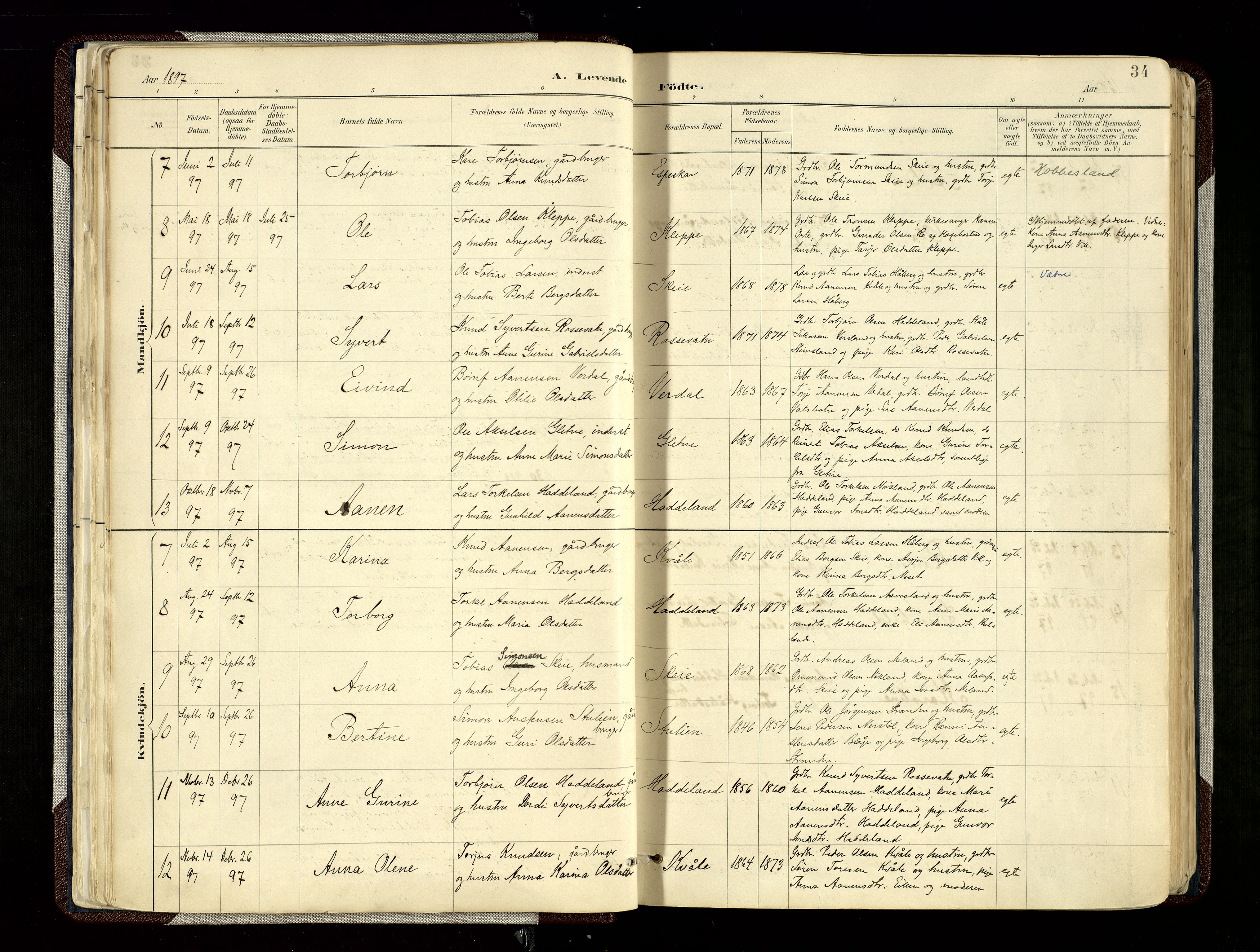 Hægebostad sokneprestkontor, SAK/1111-0024/F/Fa/Fab/L0004: Parish register (official) no. A 4, 1887-1929, p. 34