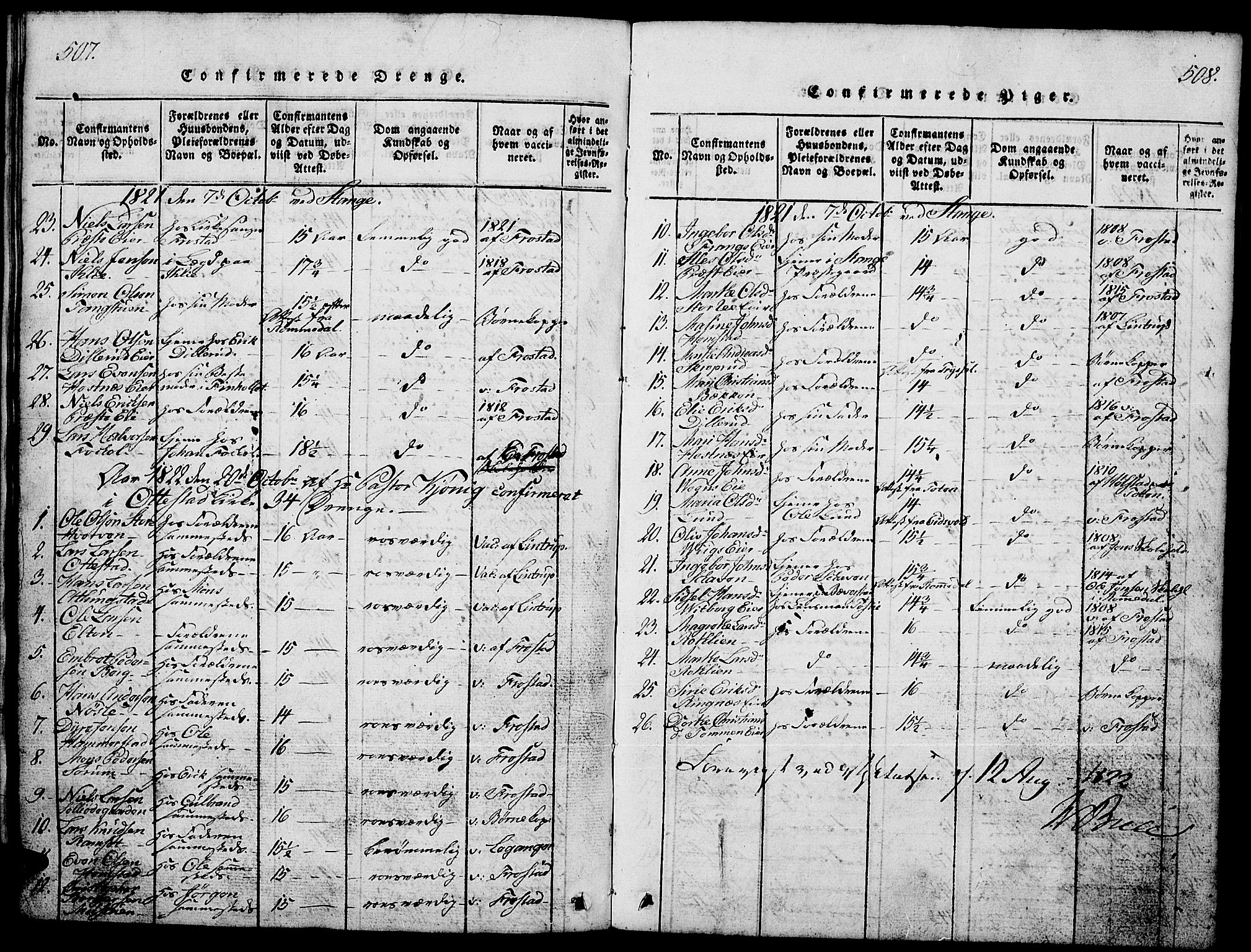Stange prestekontor, SAH/PREST-002/L/L0001: Parish register (copy) no. 1, 1814-1825, p. 507-508