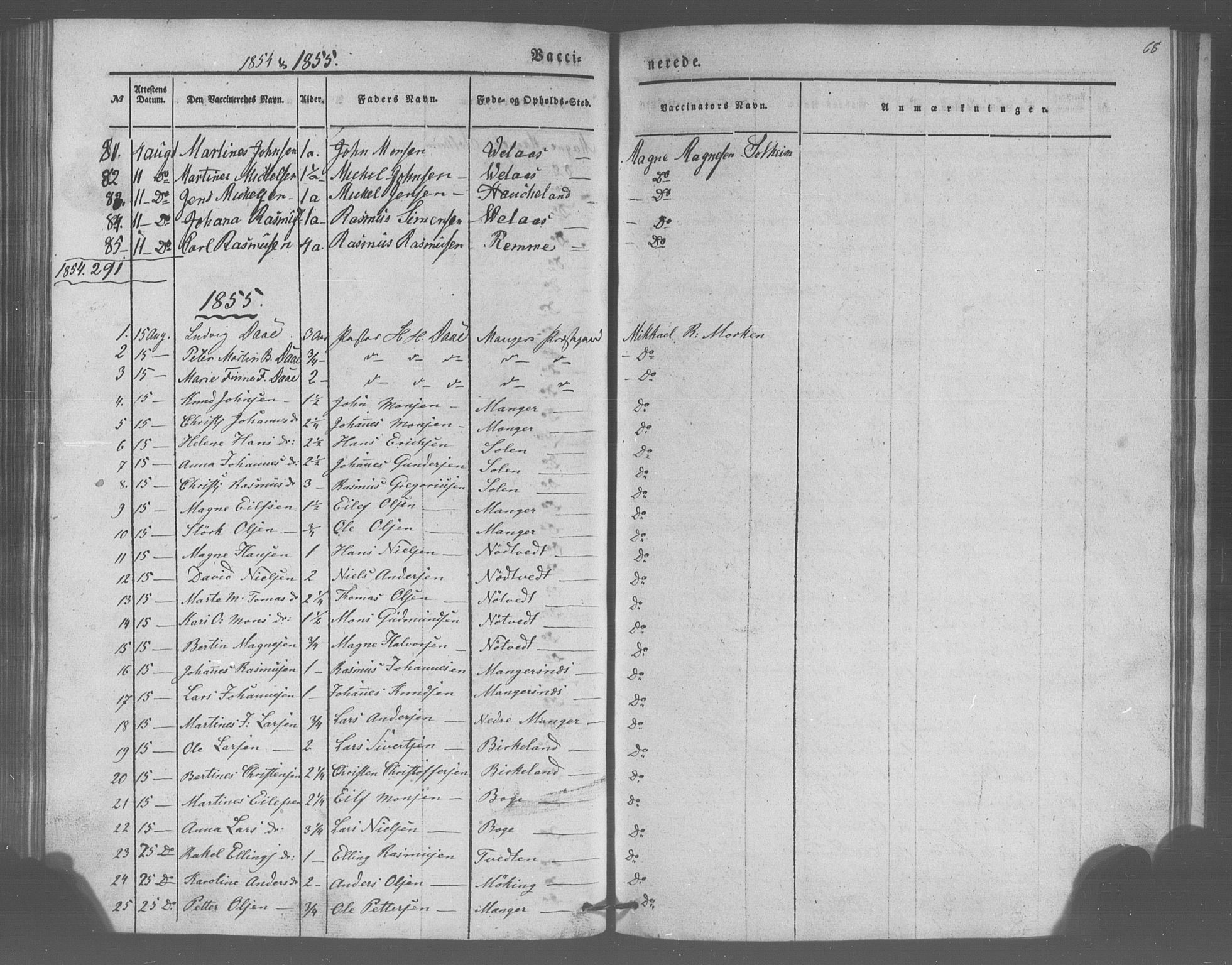 Manger sokneprestembete, SAB/A-76801/H/Haa: Parish register (official) no. A 10, 1844-1859, p. 68