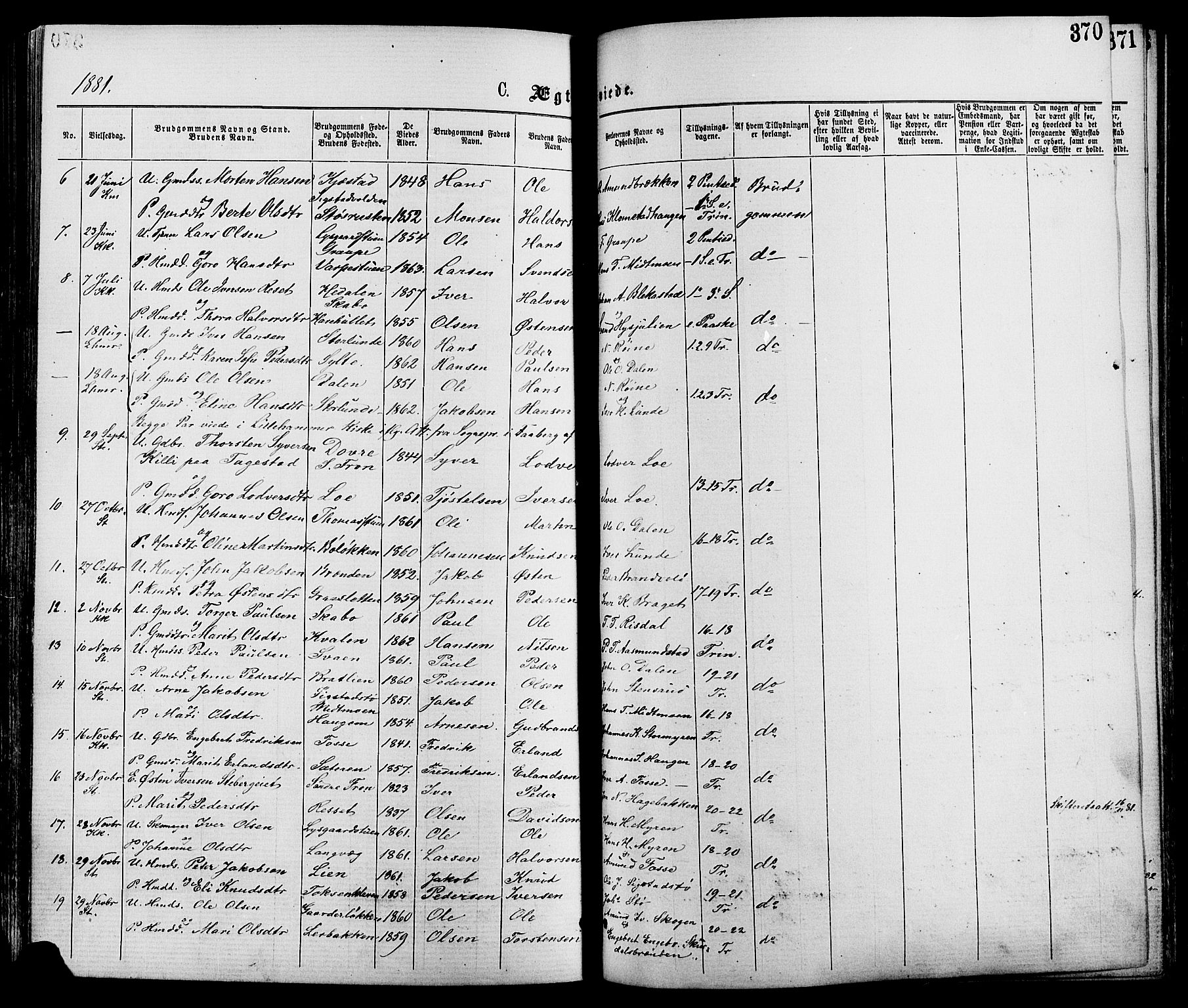 Nord-Fron prestekontor, SAH/PREST-080/H/Ha/Haa/L0002: Parish register (official) no. 2, 1865-1883, p. 370