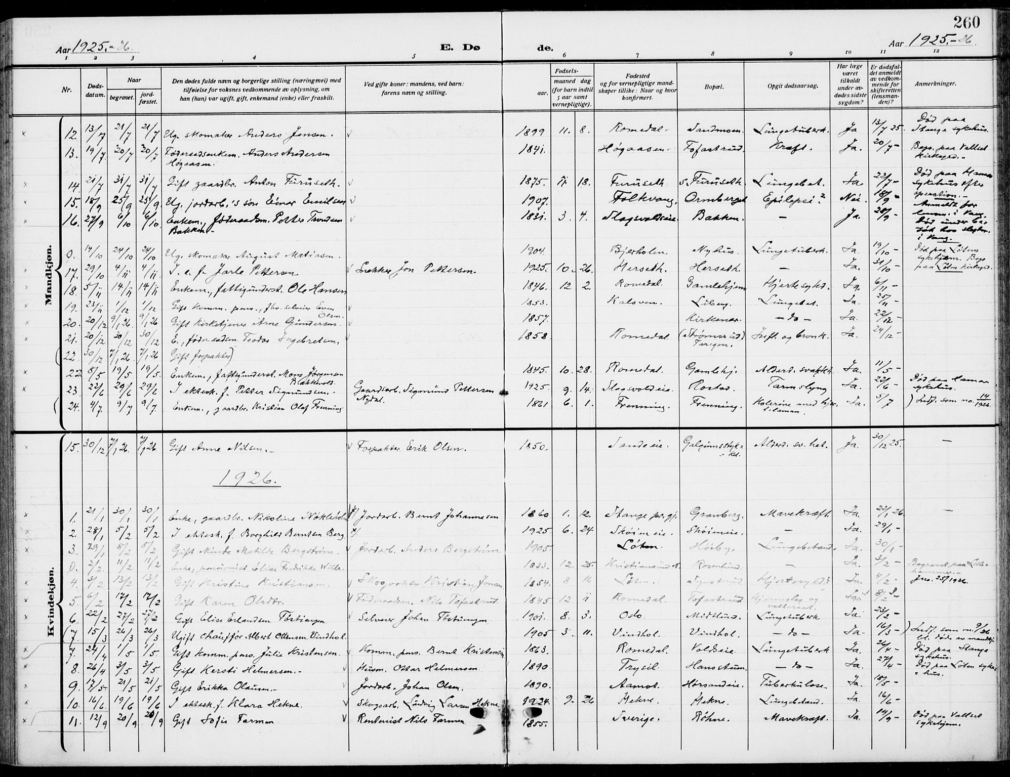 Romedal prestekontor, SAH/PREST-004/K/L0012: Parish register (official) no. 12, 1913-1935, p. 260