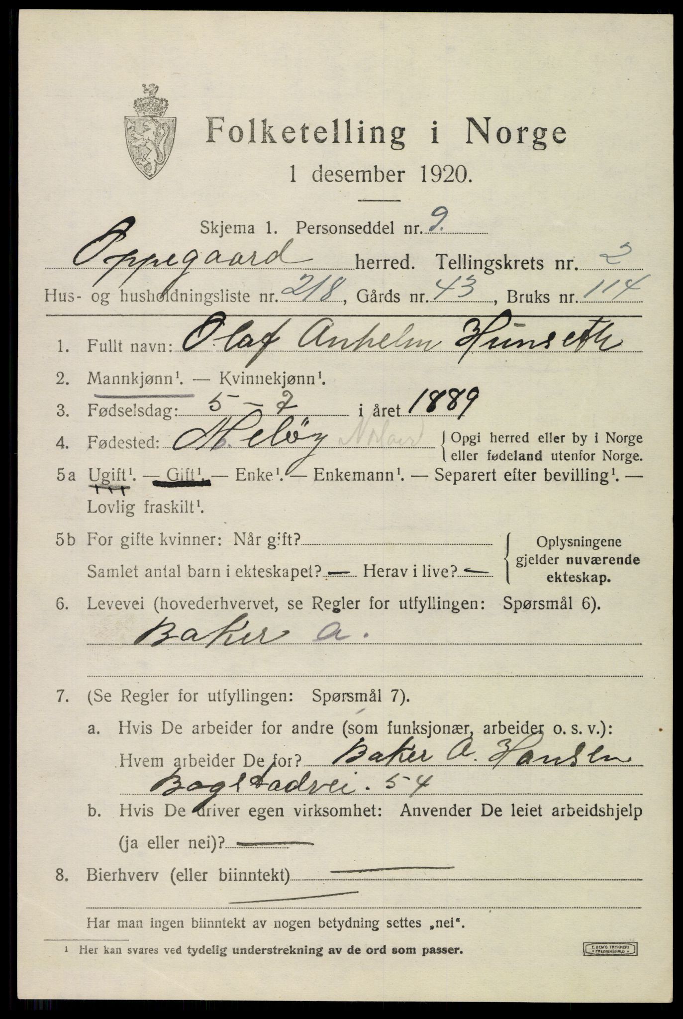 SAO, 1920 census for Oppegård, 1920, p. 4689