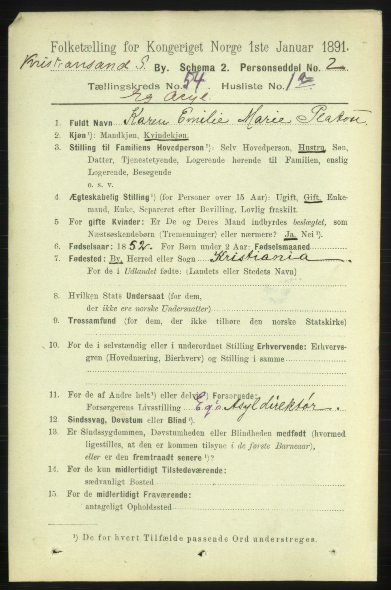 RA, 1891 census for 1001 Kristiansand, 1891, p. 15366