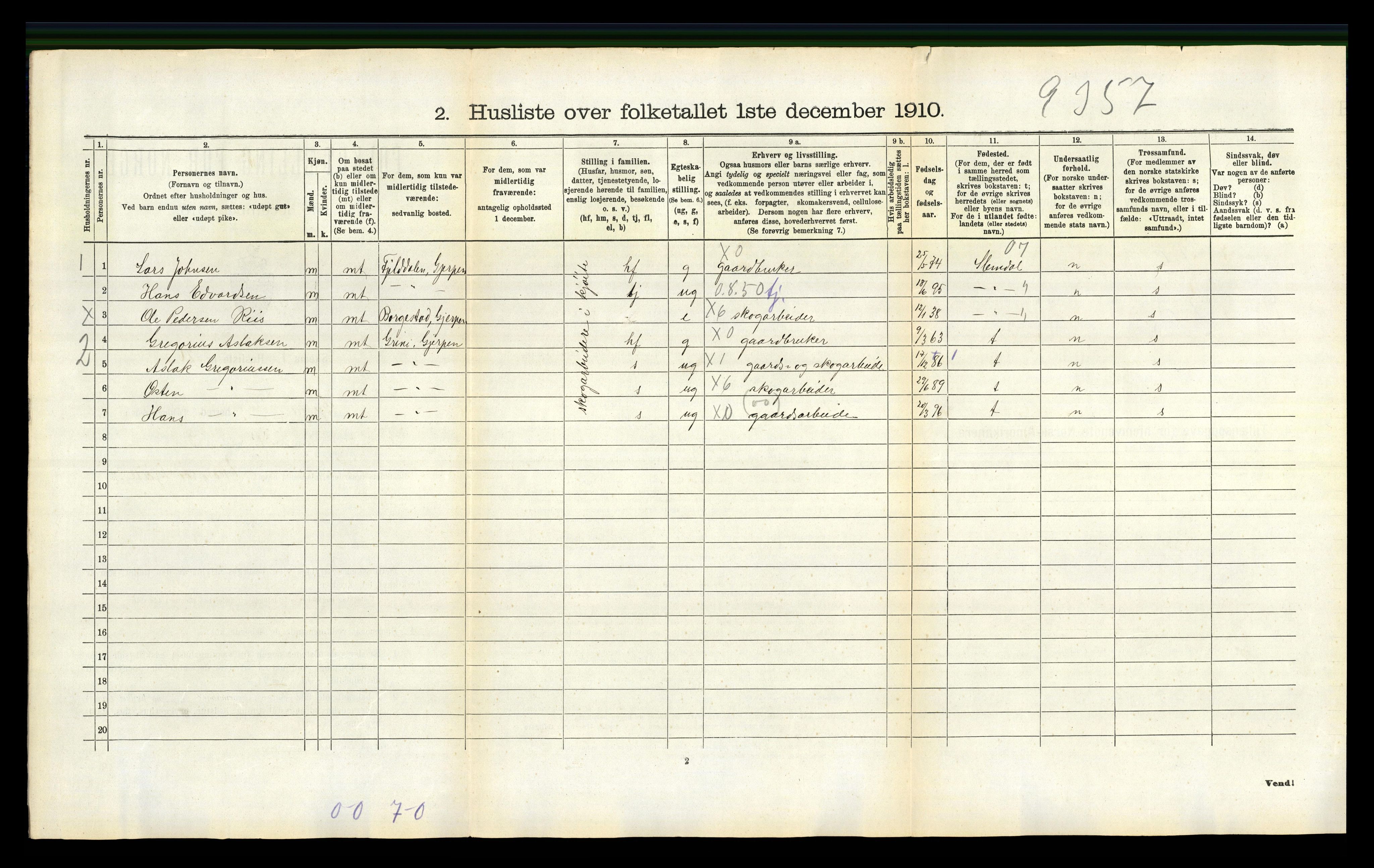 RA, 1910 census for Gjerpen, 1910, p. 738