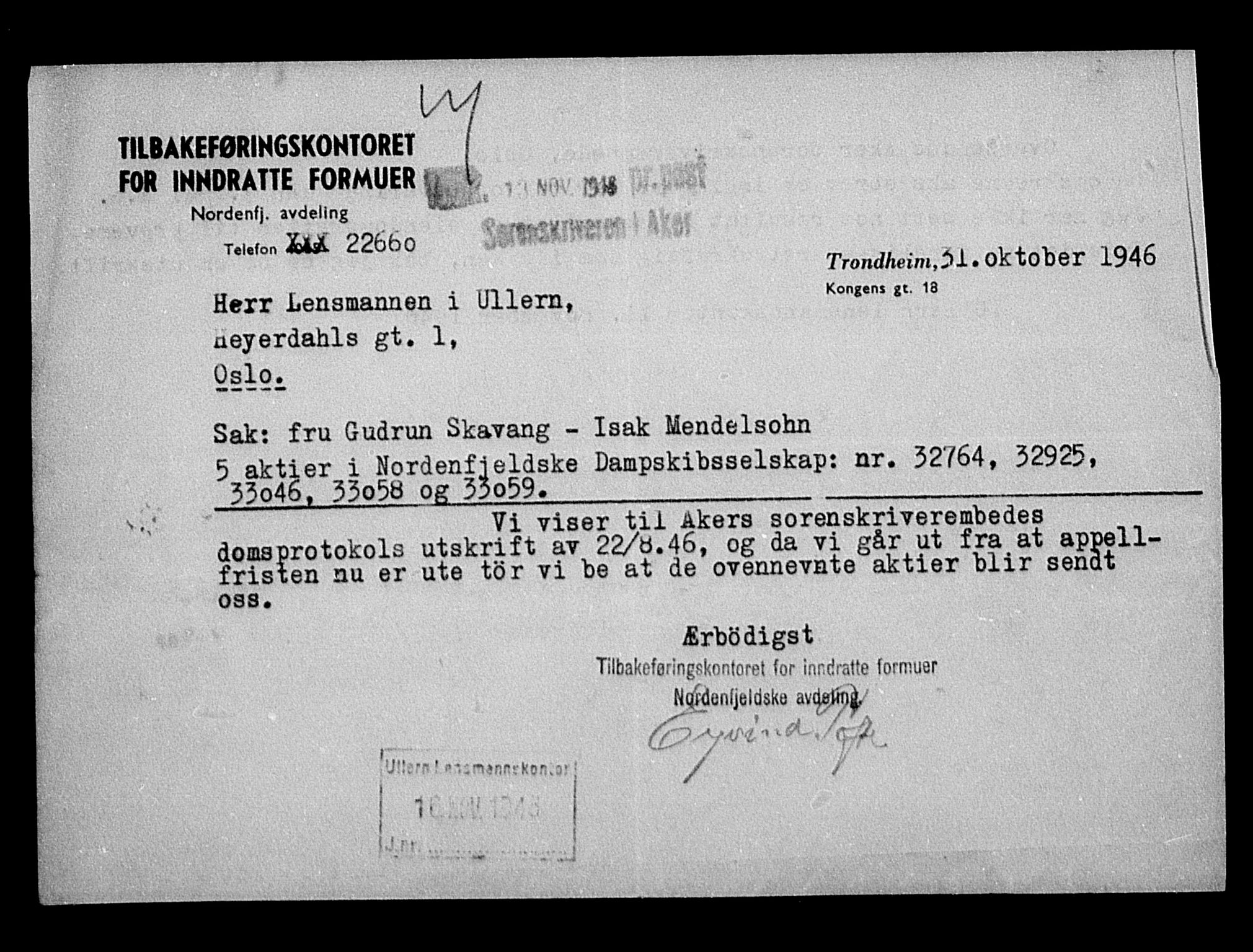 Justisdepartementet, Tilbakeføringskontoret for inndratte formuer, AV/RA-S-1564/H/Hc/Hca/L0909: --, 1945-1947, p. 51