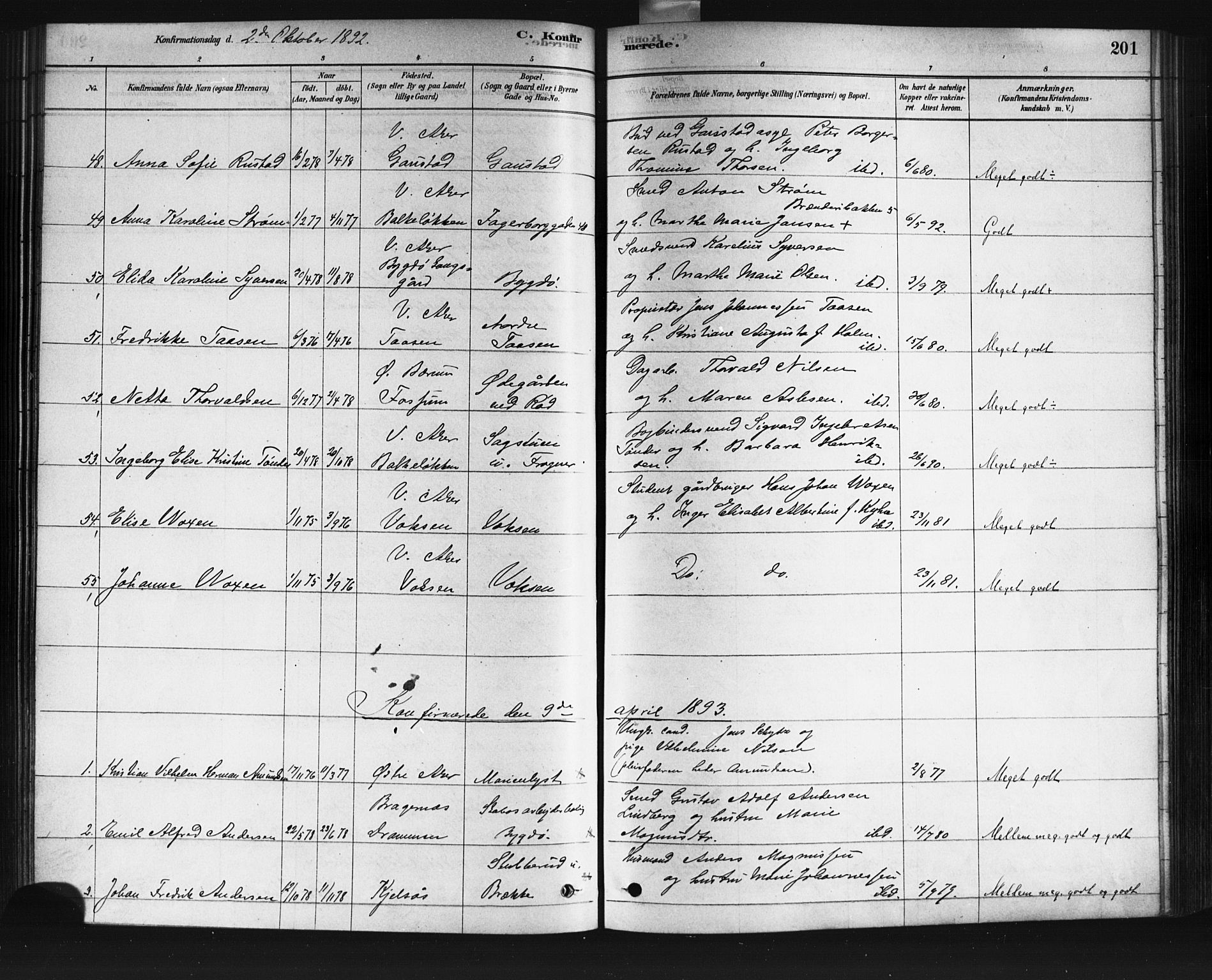 Vestre Aker prestekontor Kirkebøker, SAO/A-10025/F/Fa/L0008: Parish register (official) no. 8, 1878-1903, p. 201