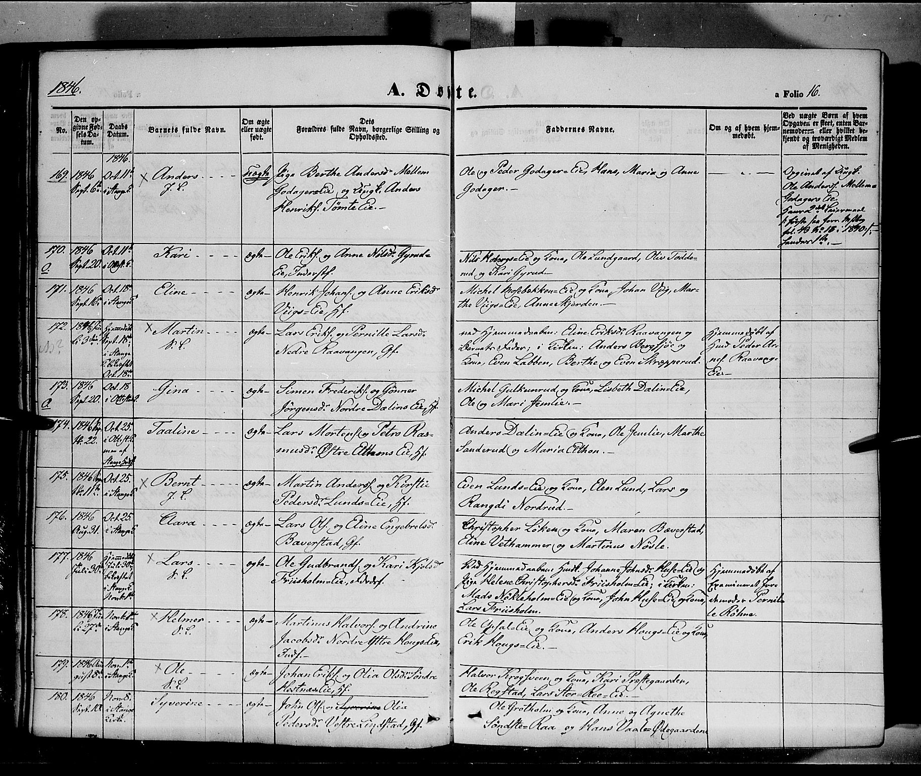 Stange prestekontor, SAH/PREST-002/K/L0011: Parish register (official) no. 11, 1846-1852, p. 16