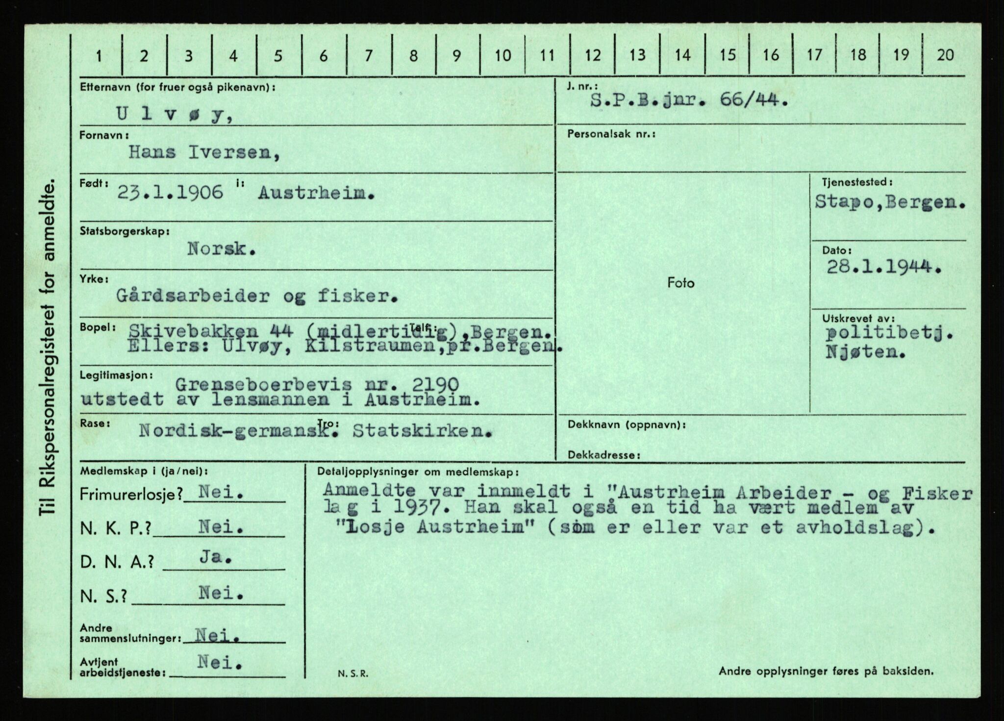 Statspolitiet - Hovedkontoret / Osloavdelingen, AV/RA-S-1329/C/Ca/L0016: Uberg - Øystese, 1943-1945, p. 226