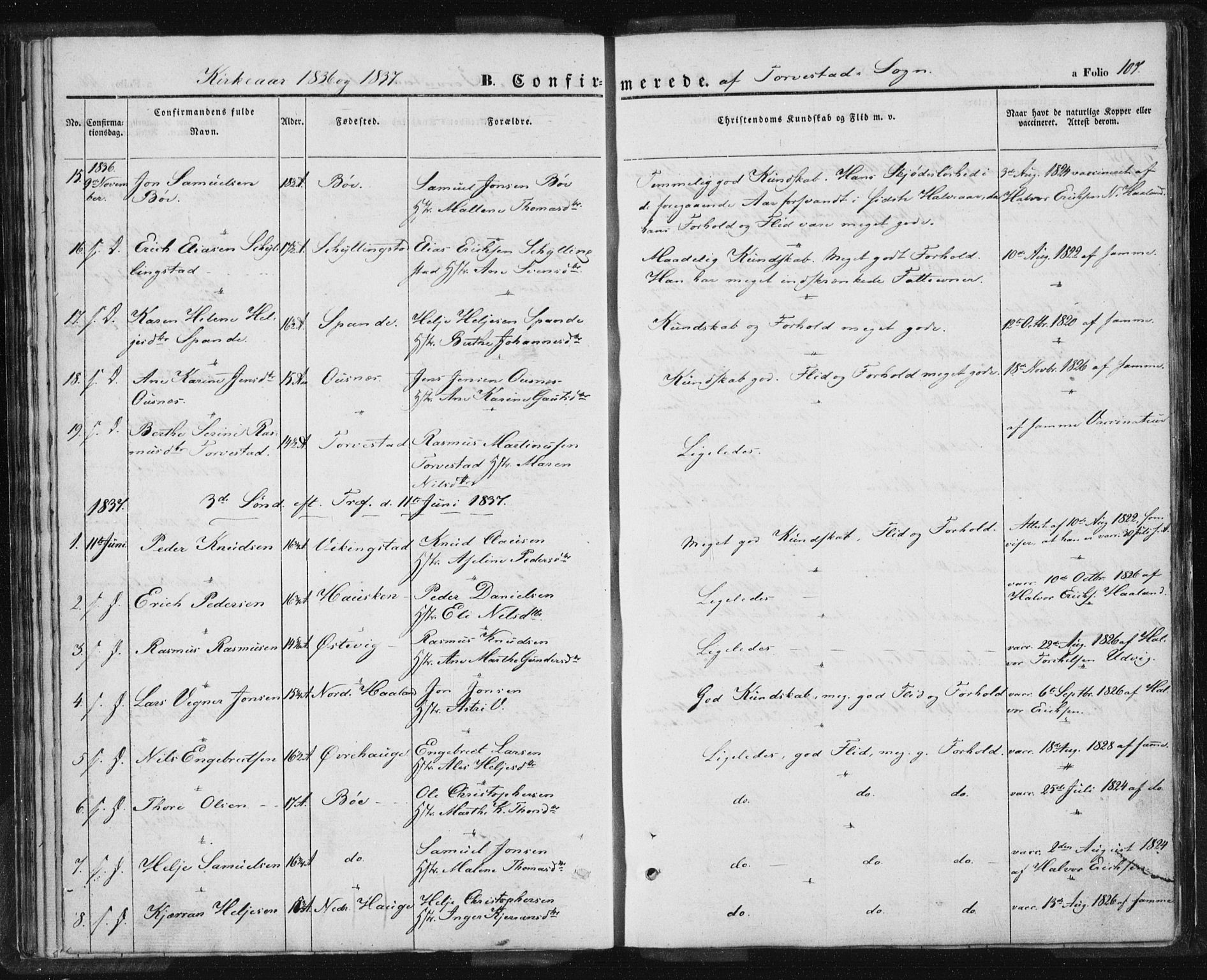 Torvastad sokneprestkontor, AV/SAST-A -101857/H/Ha/Haa/L0005: Parish register (official) no. A 5, 1836-1847, p. 107