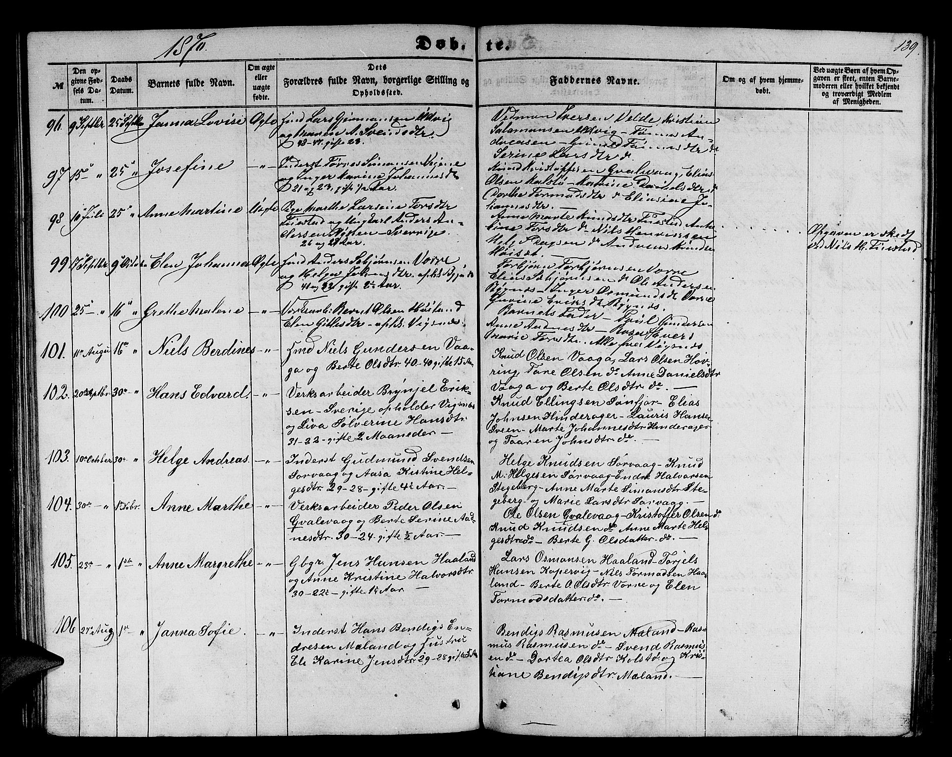 Avaldsnes sokneprestkontor, SAST/A -101851/H/Ha/Hab/L0003: Parish register (copy) no. B 3, 1857-1871, p. 139