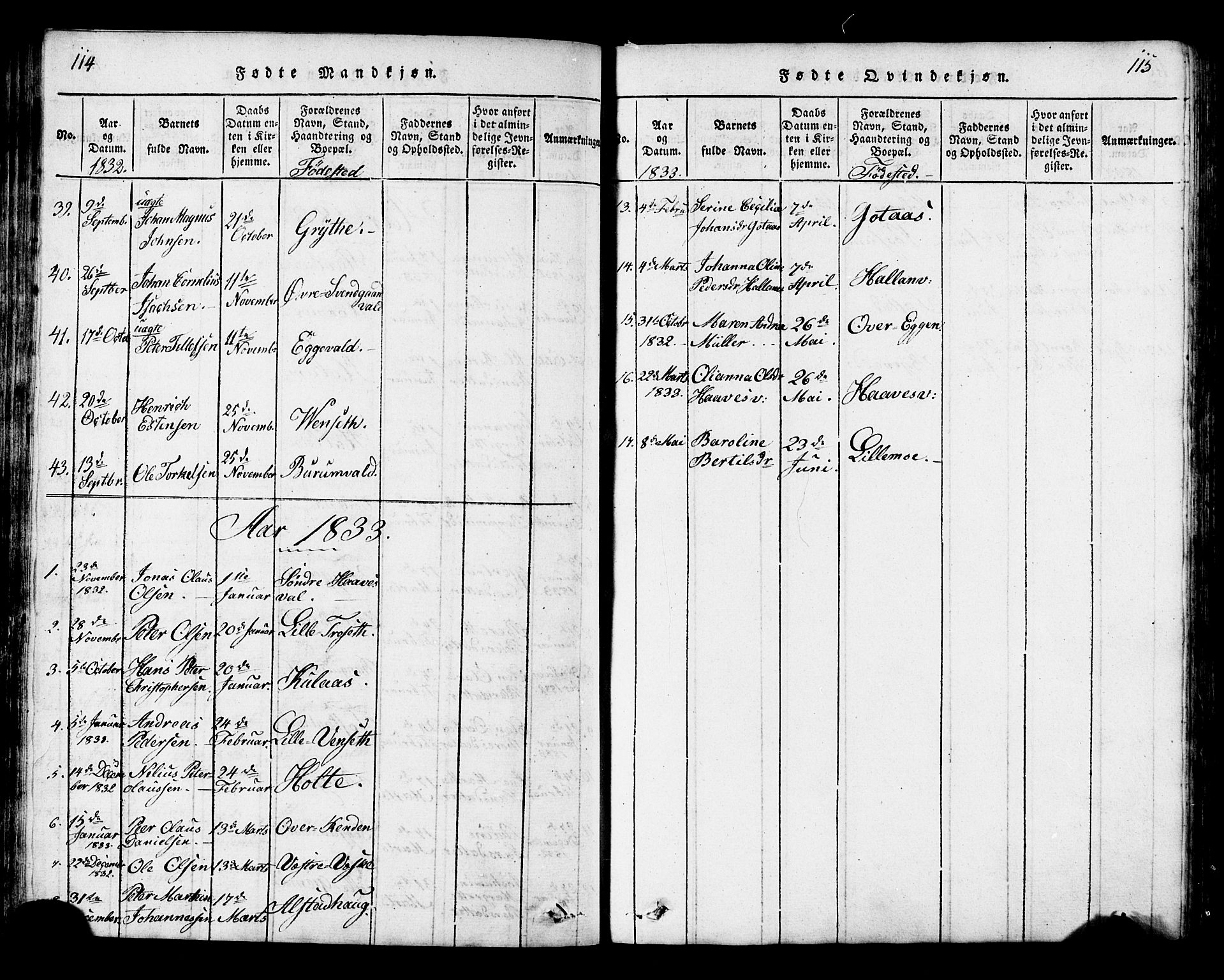 Ministerialprotokoller, klokkerbøker og fødselsregistre - Nord-Trøndelag, SAT/A-1458/717/L0169: Parish register (copy) no. 717C01, 1816-1834, p. 114-115
