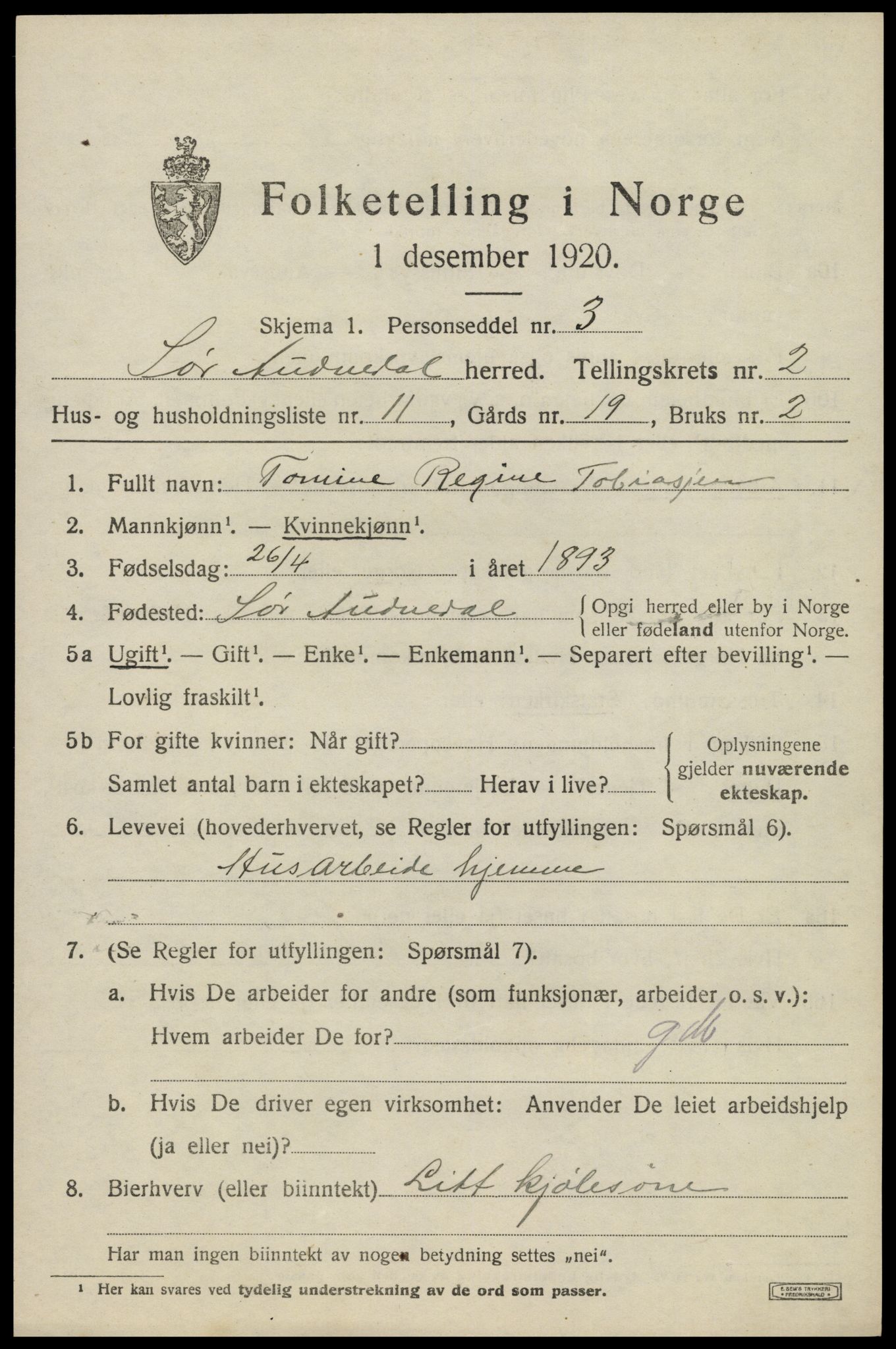 SAK, 1920 census for Sør-Audnedal, 1920, p. 1661