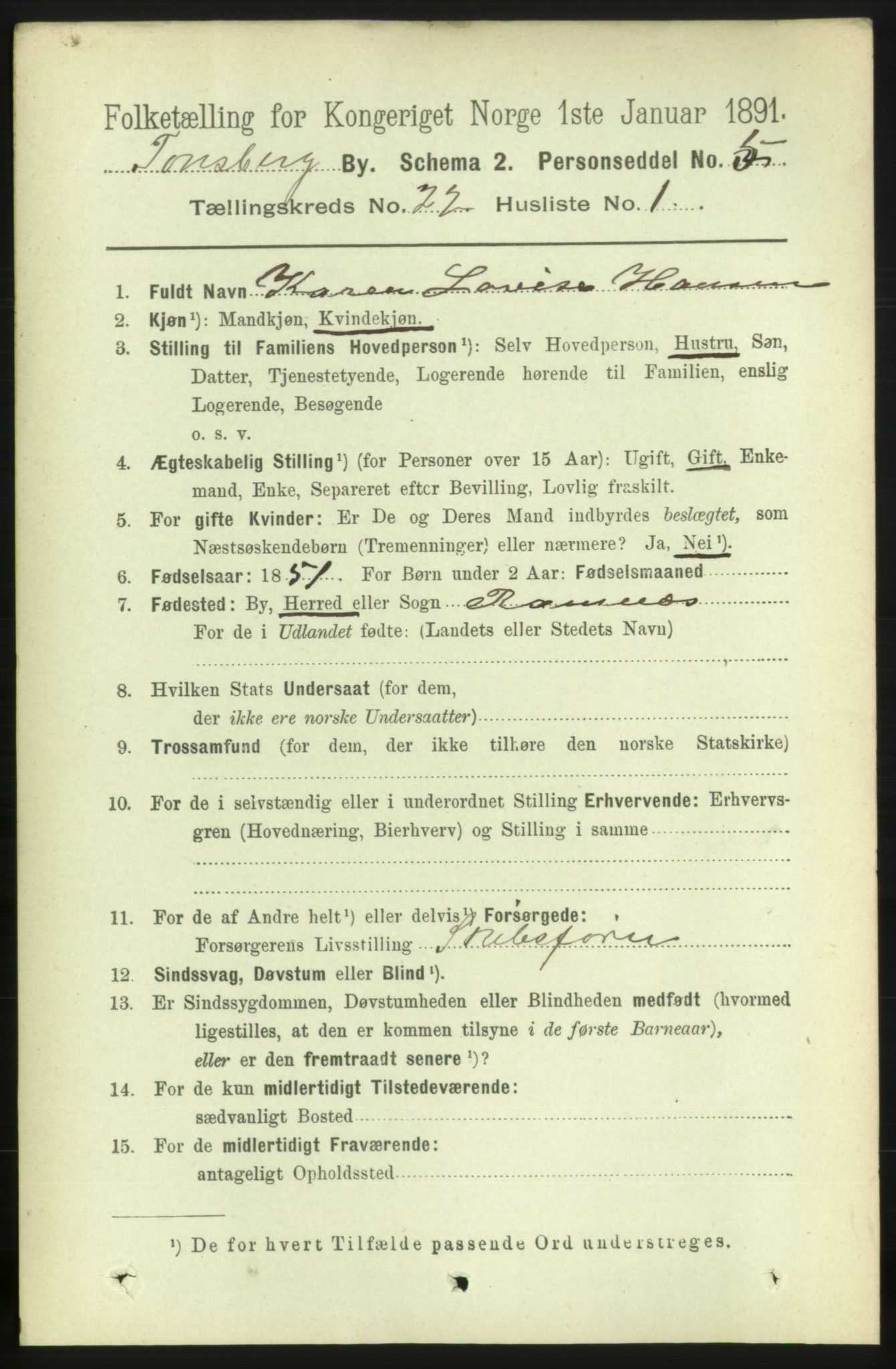 RA, 1891 census for 0705 Tønsberg, 1891, p. 5770