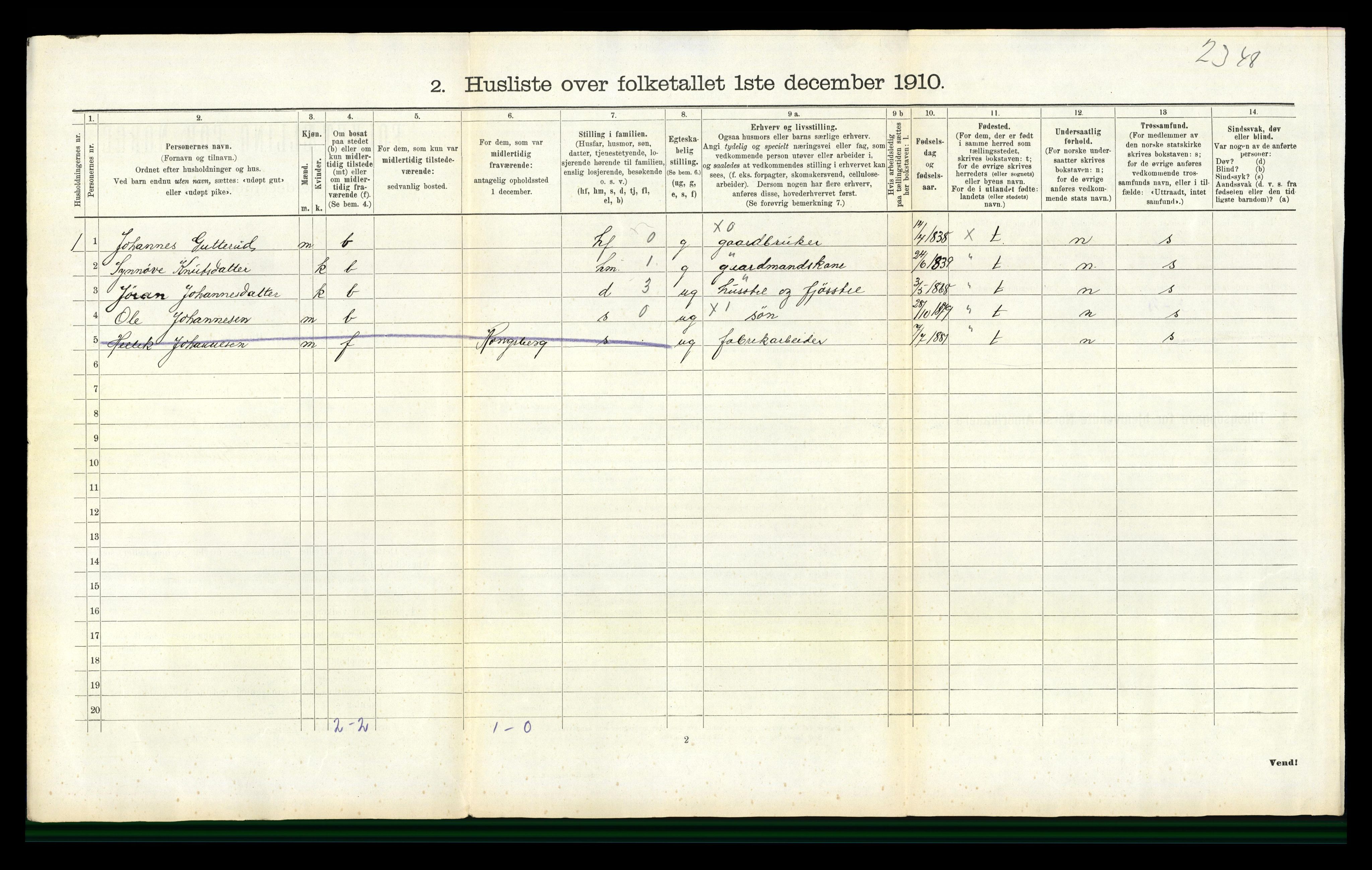 RA, 1910 census for Flesberg, 1910, p. 120