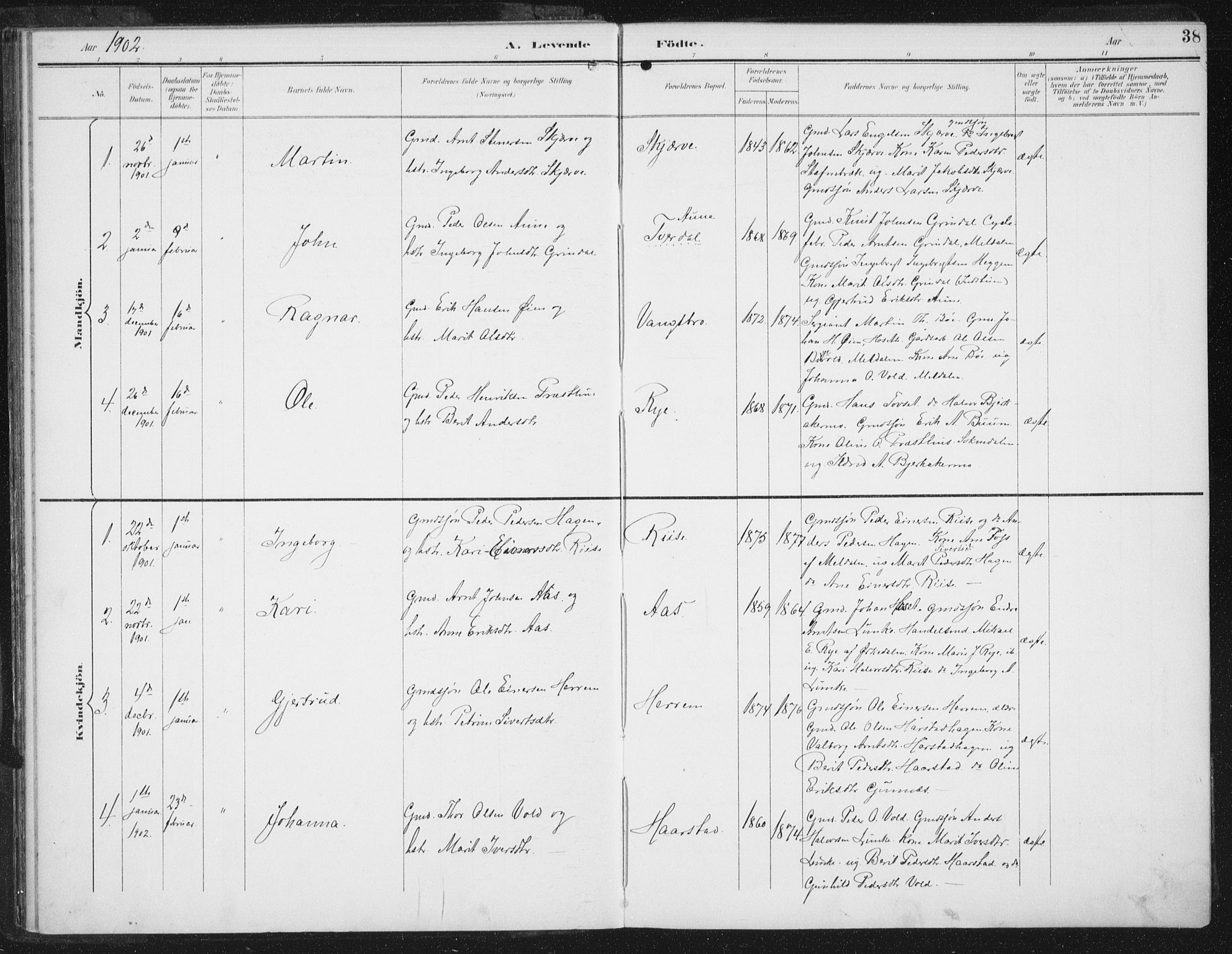 Ministerialprotokoller, klokkerbøker og fødselsregistre - Sør-Trøndelag, AV/SAT-A-1456/674/L0872: Parish register (official) no. 674A04, 1897-1907, p. 38