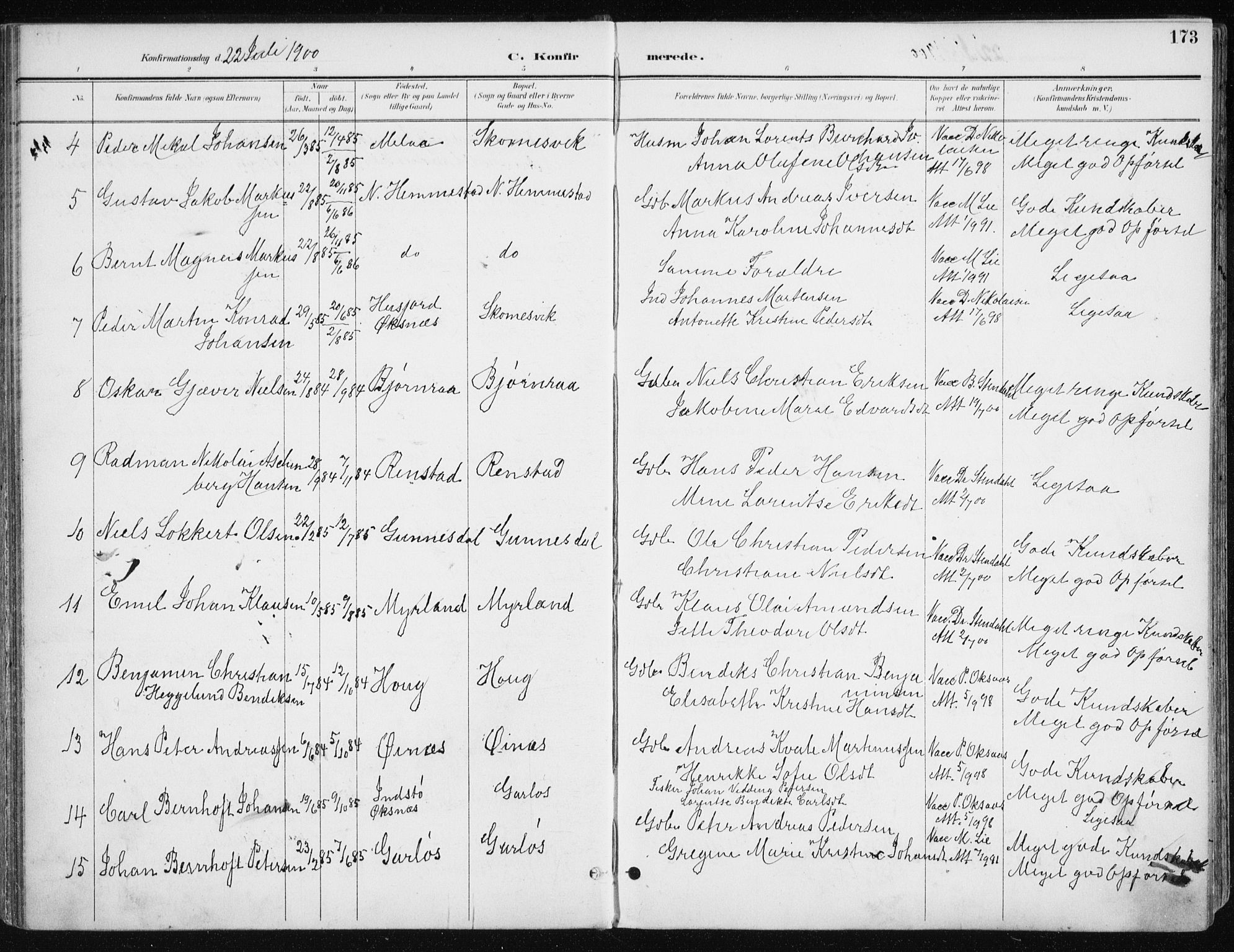 Kvæfjord sokneprestkontor, SATØ/S-1323/G/Ga/Gaa/L0006kirke: Parish register (official) no. 6, 1895-1914, p. 173
