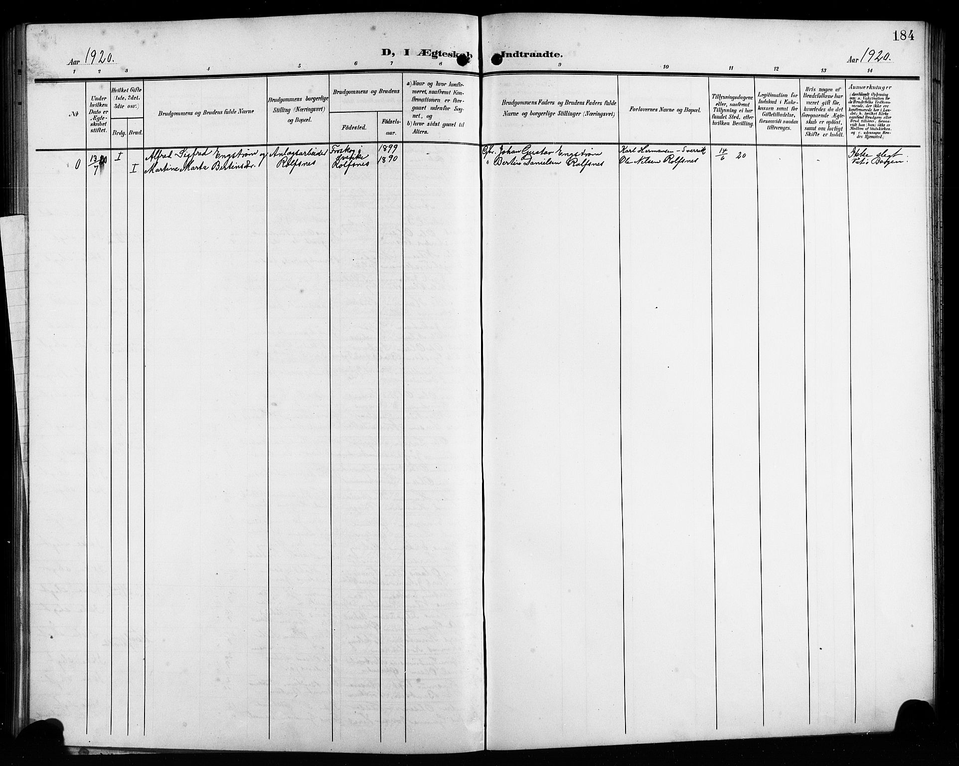 Finnås sokneprestembete, AV/SAB-A-99925/H/Ha/Hab/Habb/L0005: Parish register (copy) no. B 5, 1907-1920, p. 184