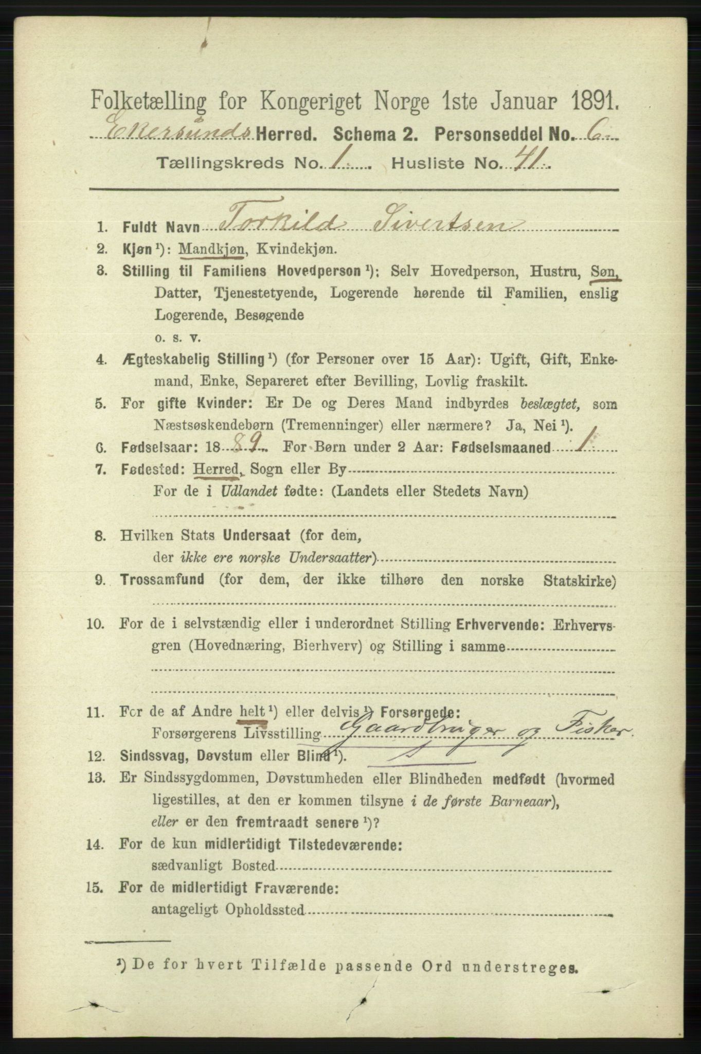 RA, 1891 census for 1116 Eigersund herred, 1891, p. 366