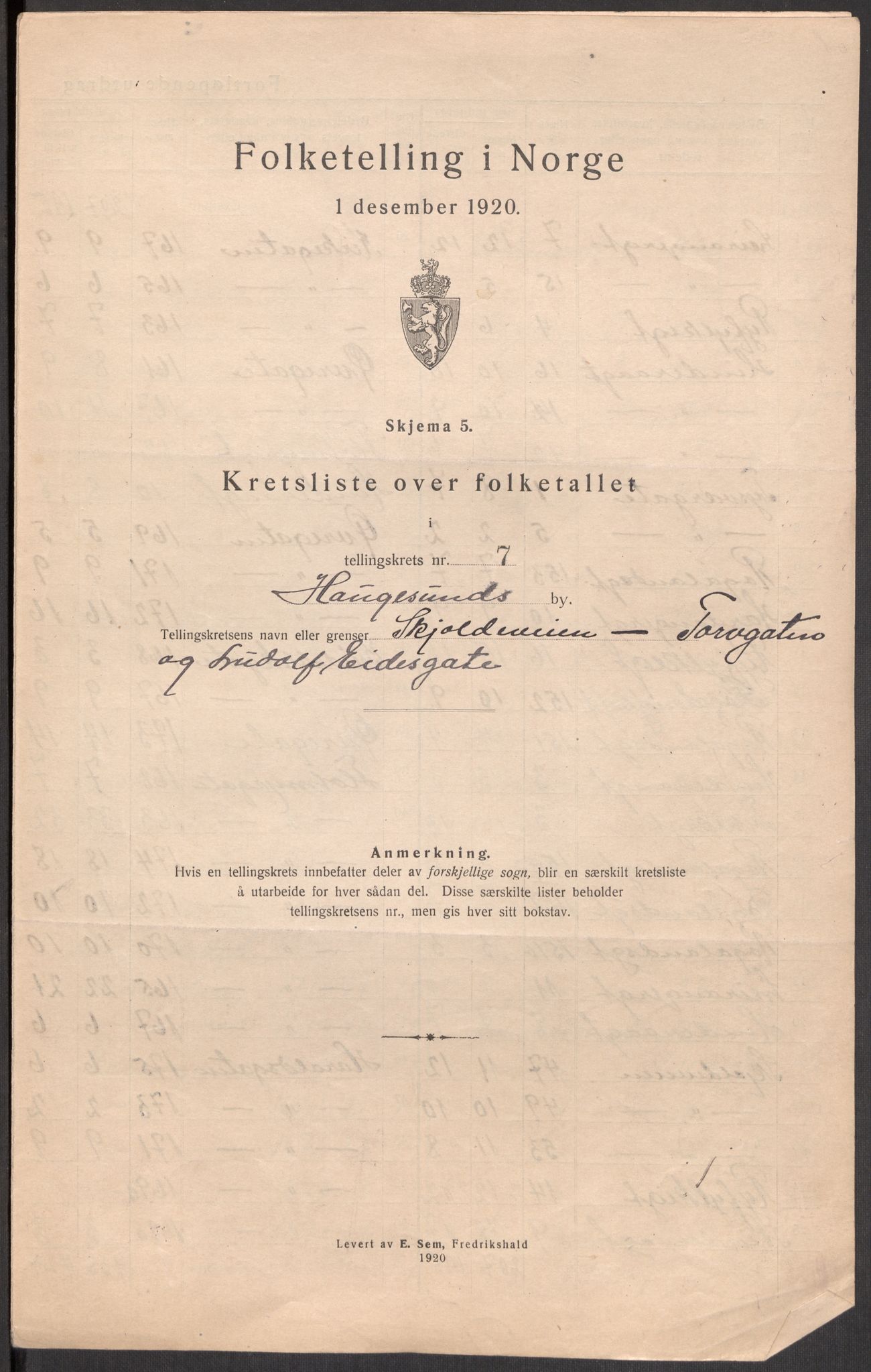 SAST, 1920 census for Haugesund, 1920, p. 33