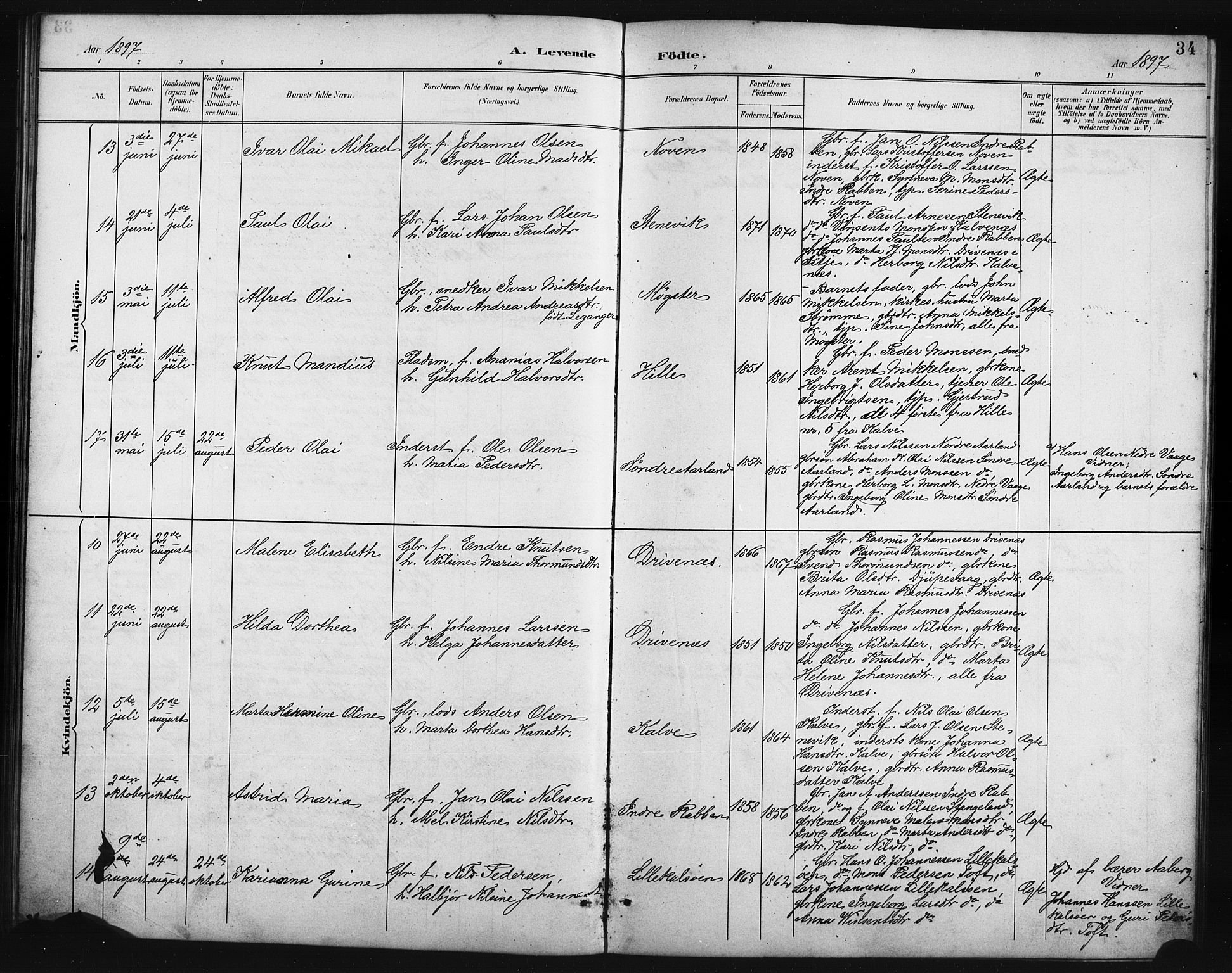 Austevoll sokneprestembete, AV/SAB-A-74201/H/Ha/Hab/Habb/L0004: Parish register (copy) no. B 4, 1889-1901, p. 34