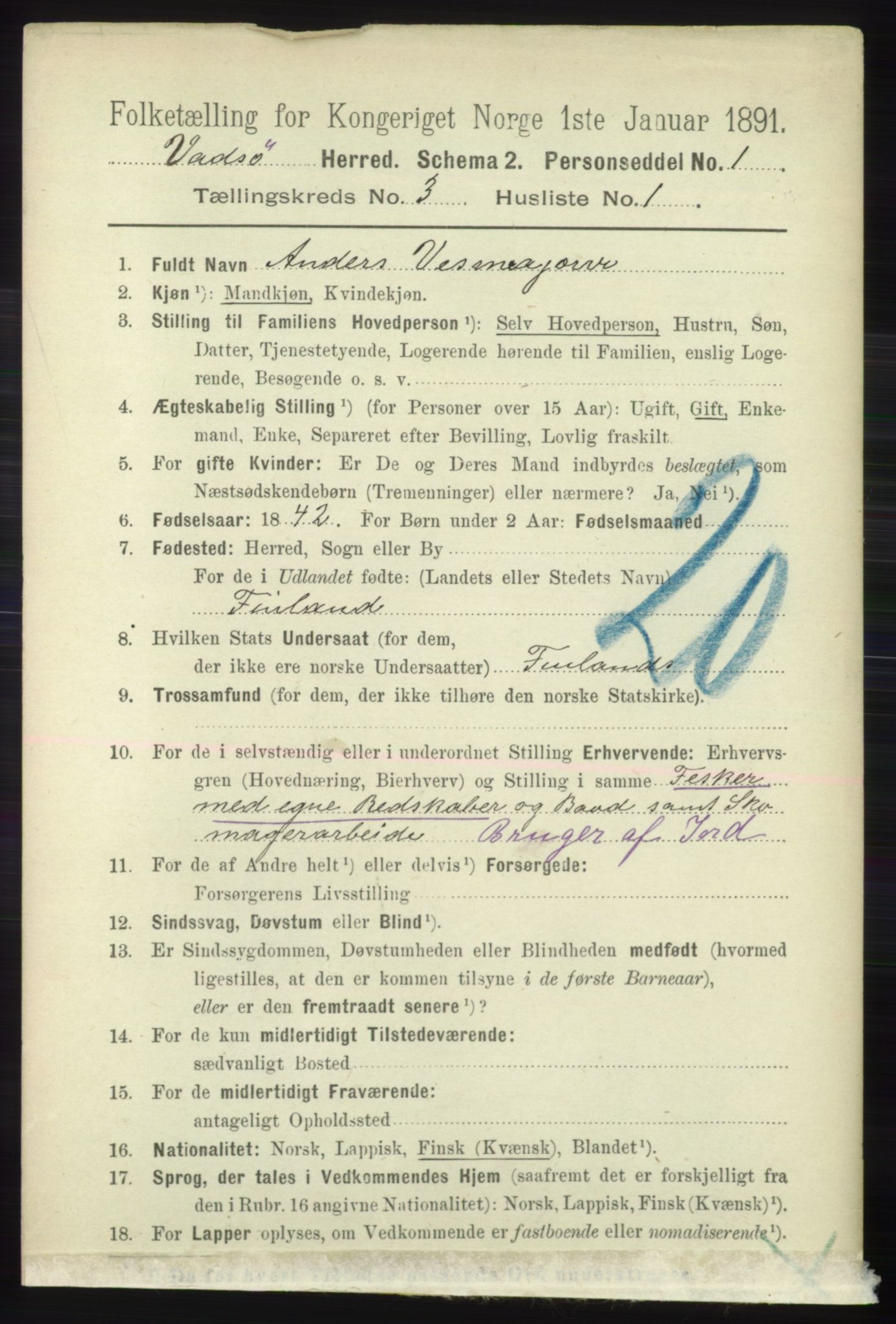 RA, 1891 census for 2029 Vadsø, 1891, p. 823