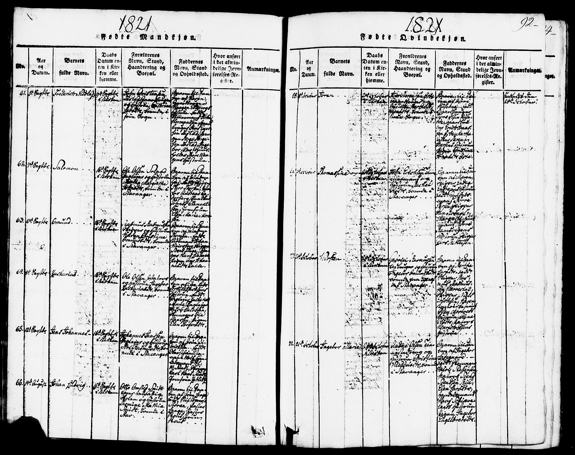 Domkirken sokneprestkontor, AV/SAST-A-101812/001/30/30BB/L0008: Parish register (copy) no. B 8, 1816-1821, p. 92