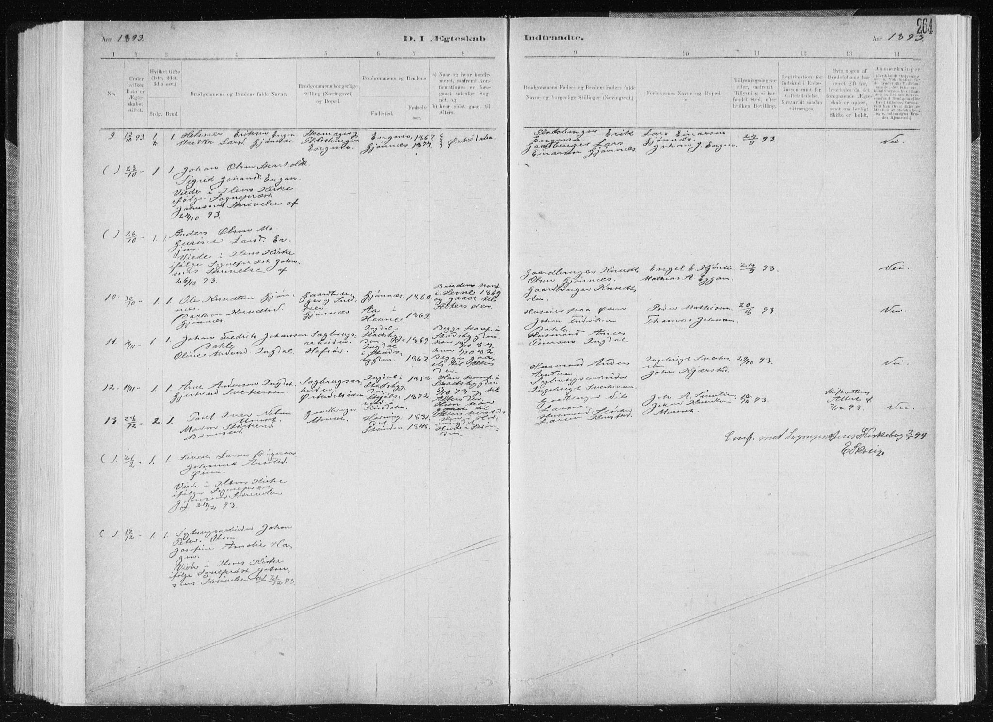 Ministerialprotokoller, klokkerbøker og fødselsregistre - Sør-Trøndelag, SAT/A-1456/668/L0818: Parish register (copy) no. 668C07, 1885-1898, p. 264