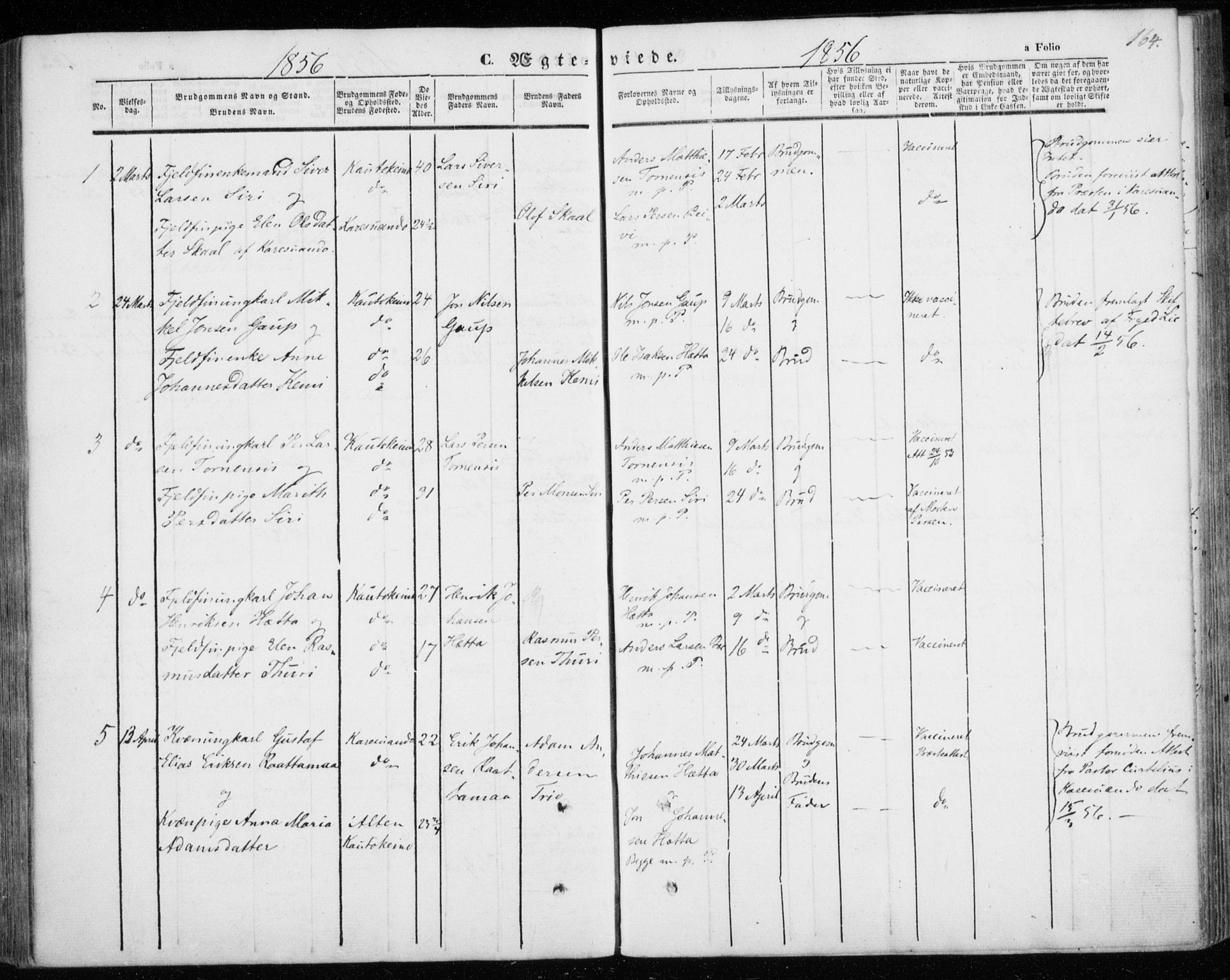 Kautokeino sokneprestembete, SATØ/S-1340/H/Ha/L0002.kirke: Parish register (official) no. 2, 1843-1861, p. 164