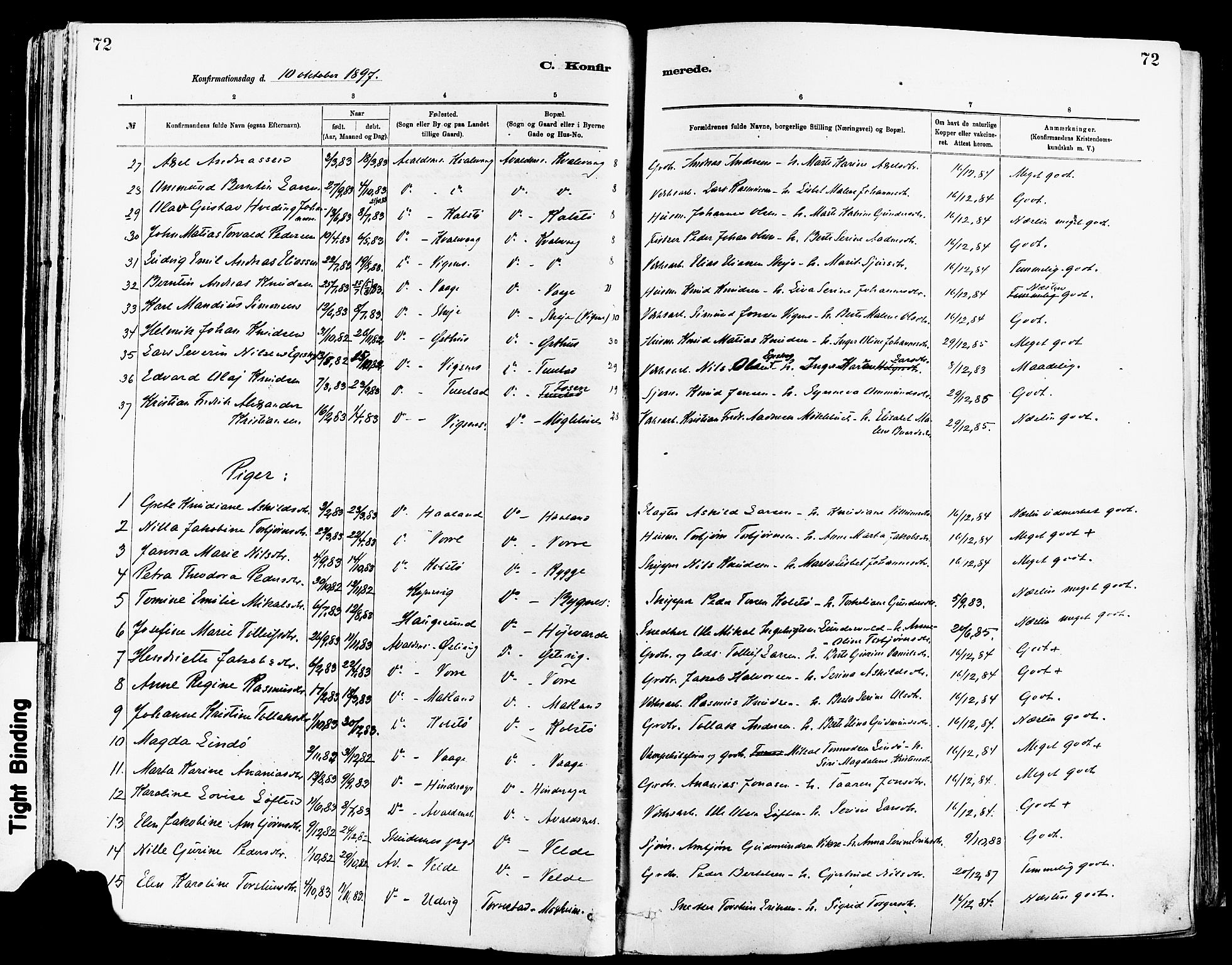 Avaldsnes sokneprestkontor, AV/SAST-A -101851/H/Ha/Haa/L0015: Parish register (official) no. A 15, 1880-1906, p. 72