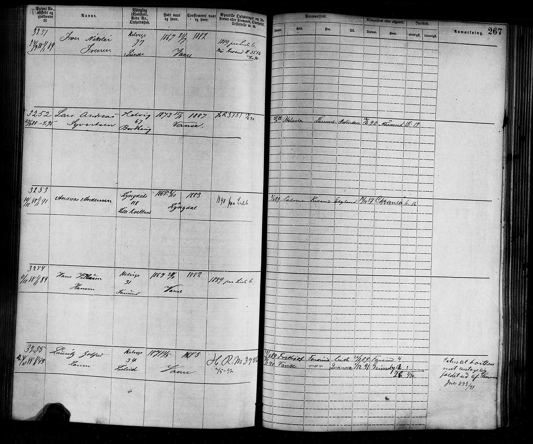 Farsund mønstringskrets, SAK/2031-0017/F/Fa/L0002: Annotasjonsrulle nr 1921-3815 med register, M-2, 1877-1894, p. 298