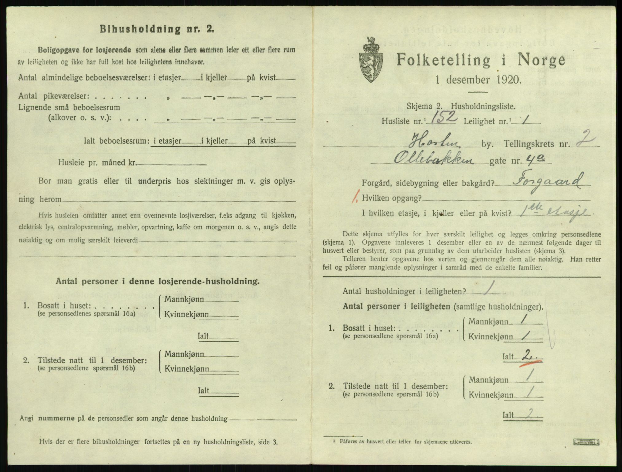 SAKO, 1920 census for Horten, 1920, p. 3907